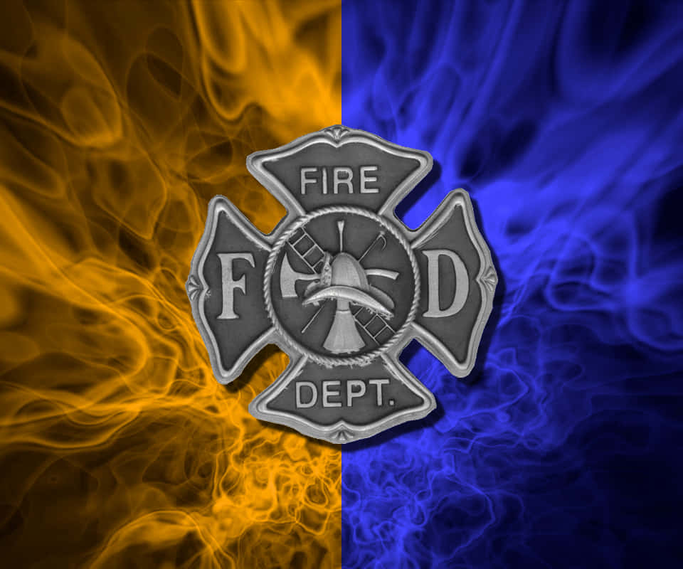 Flaming Yellow And Blue Fire Department Logo Background