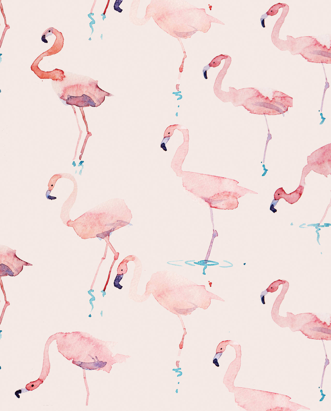 Flamingo Pattern In Watercolor Illustration Background