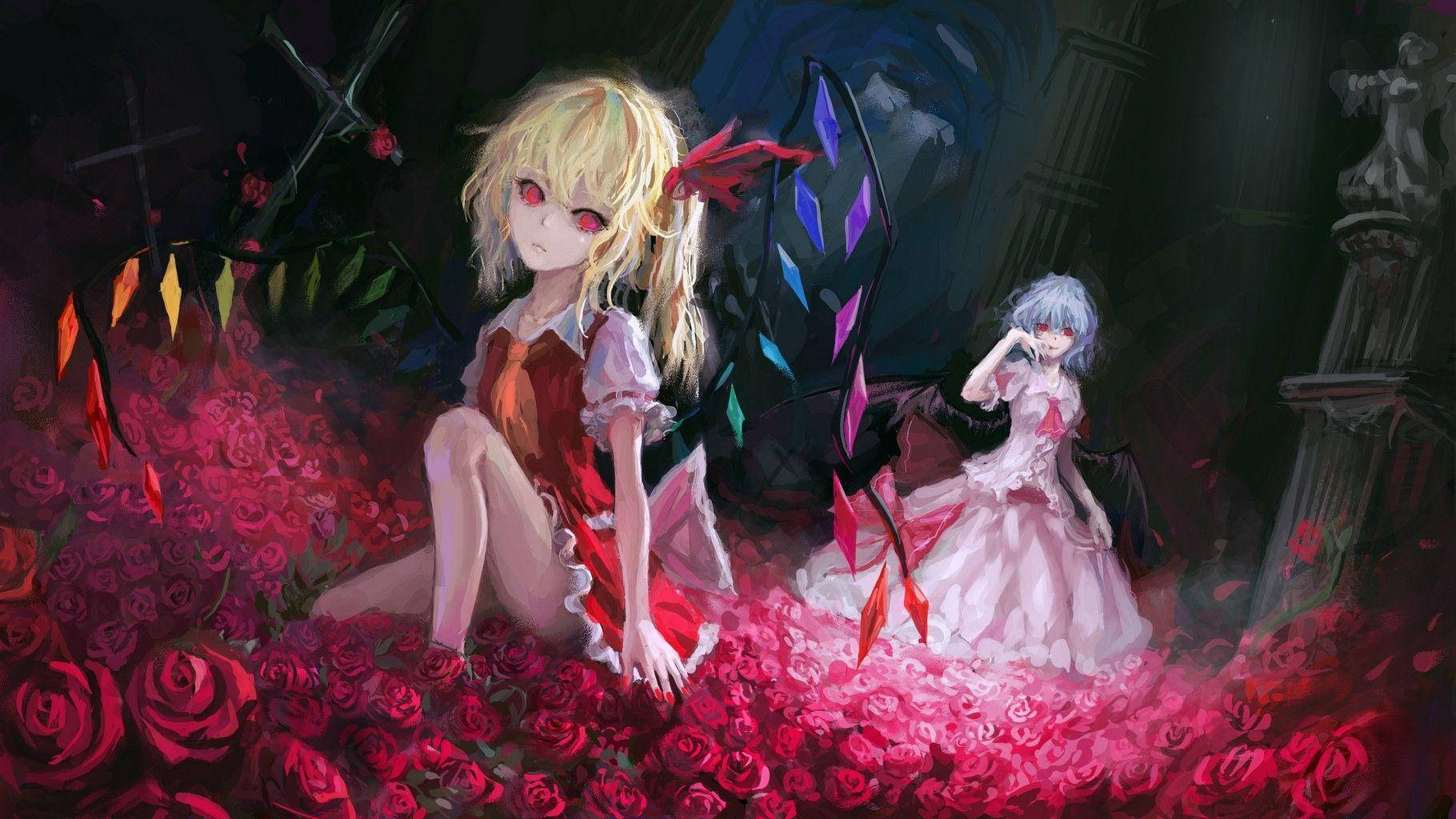 Flandre And Remilia On Roses Background