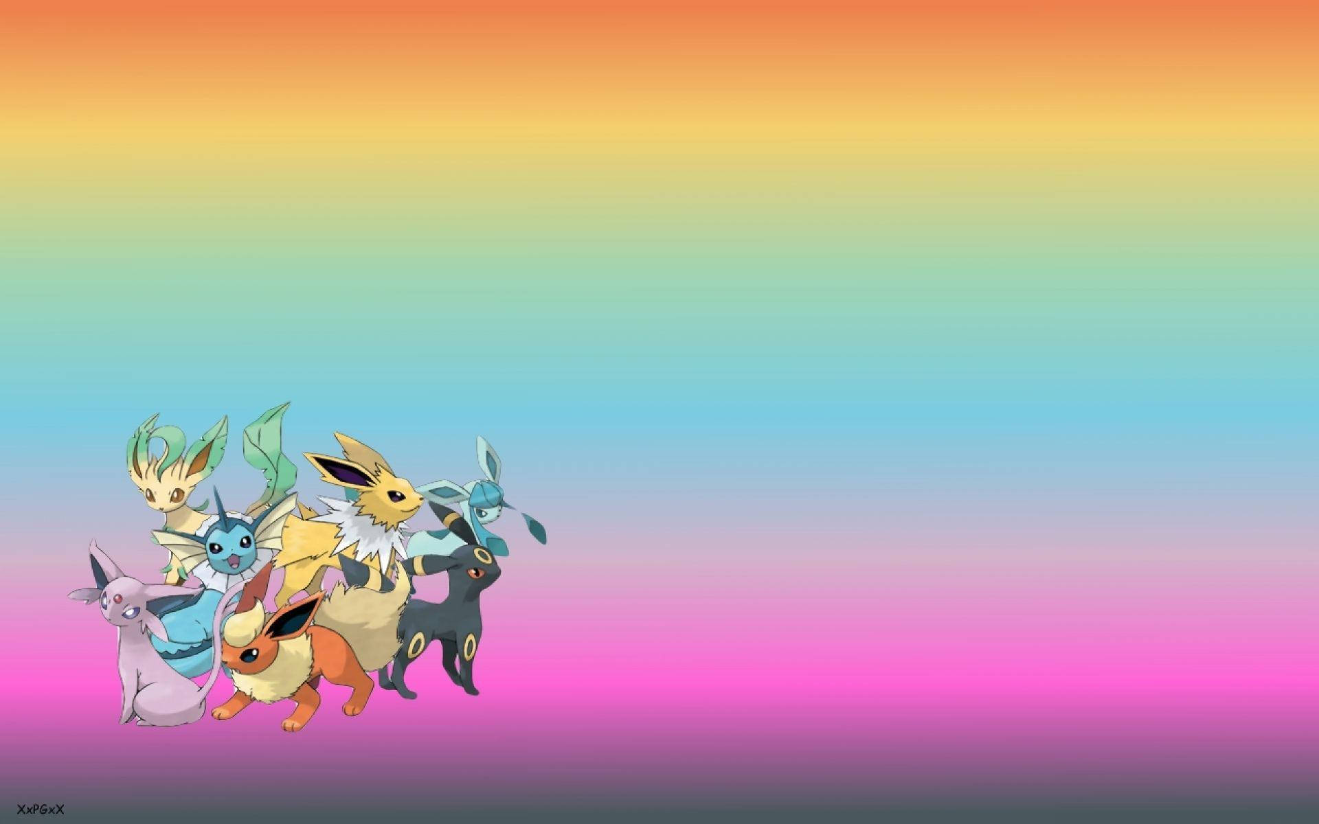 Flareon And Pokemon On Rainbow Background Background