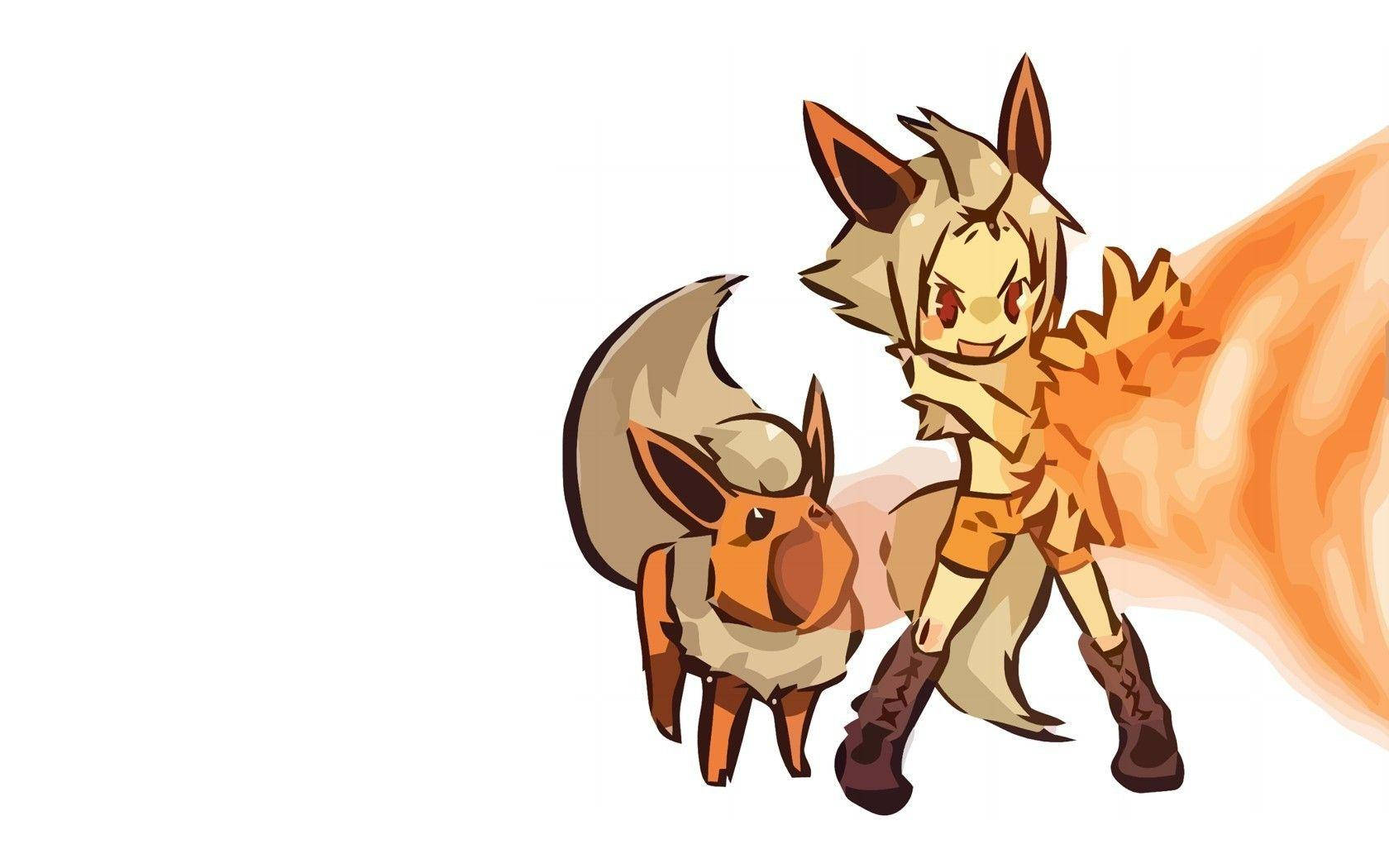 Flareon With A Pokemon Trainer