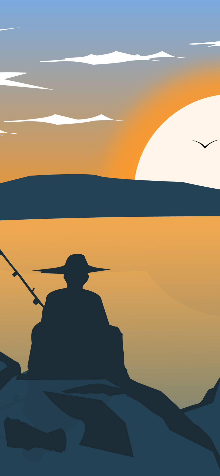 Flat Art Man Fishing Illustration Iphone Background