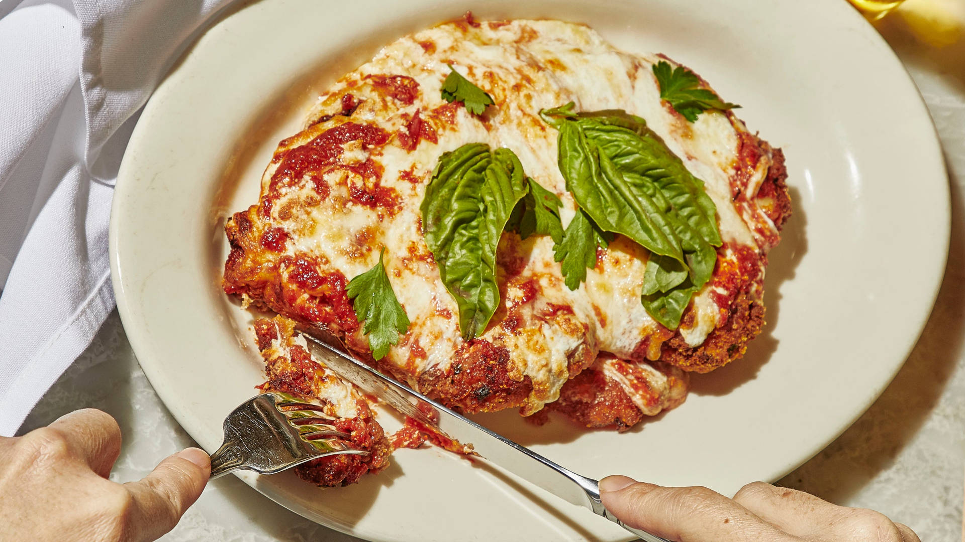 Flat Cheese Overload Chicken Parmigiana Background