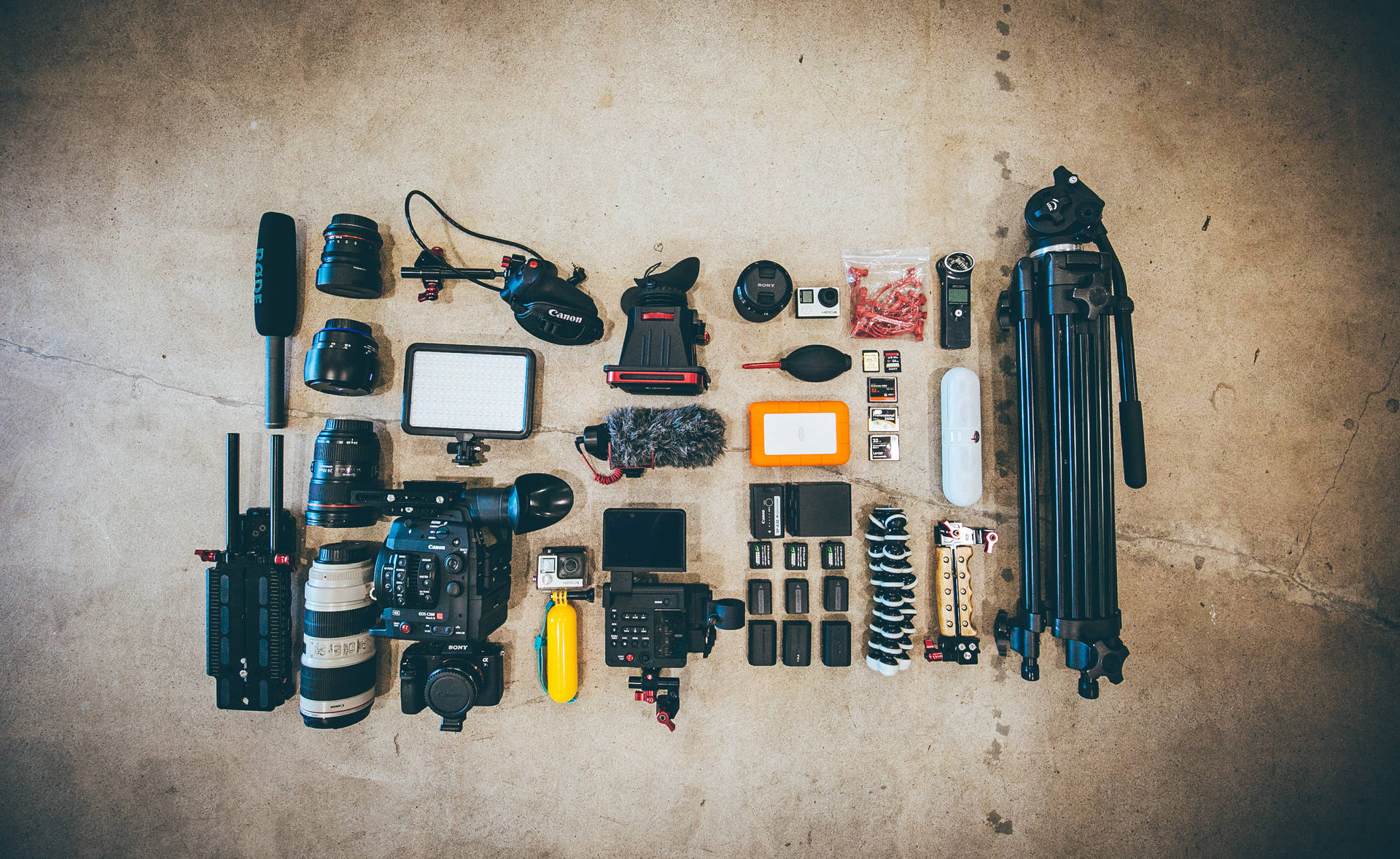 Flat Lay Of Photography Gears Background