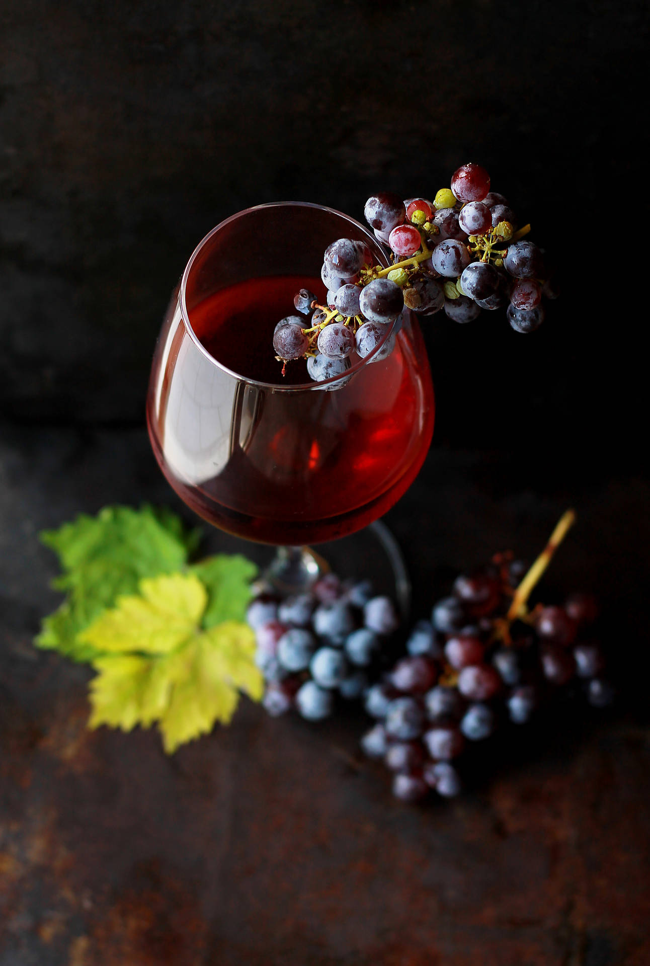 Flat Lay Wine With Grapes Background