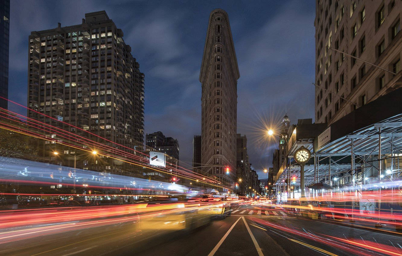 Flatiron Building At Night Timelapse Background