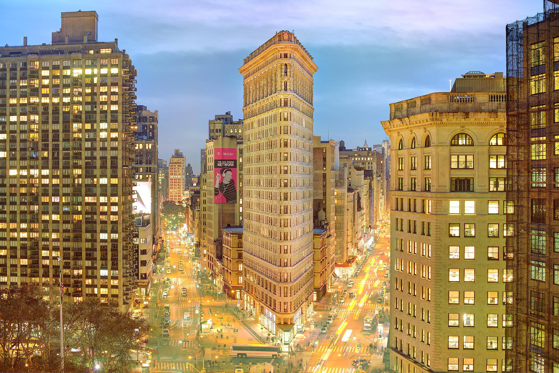 Flatiron Building Bright Night Lights Background