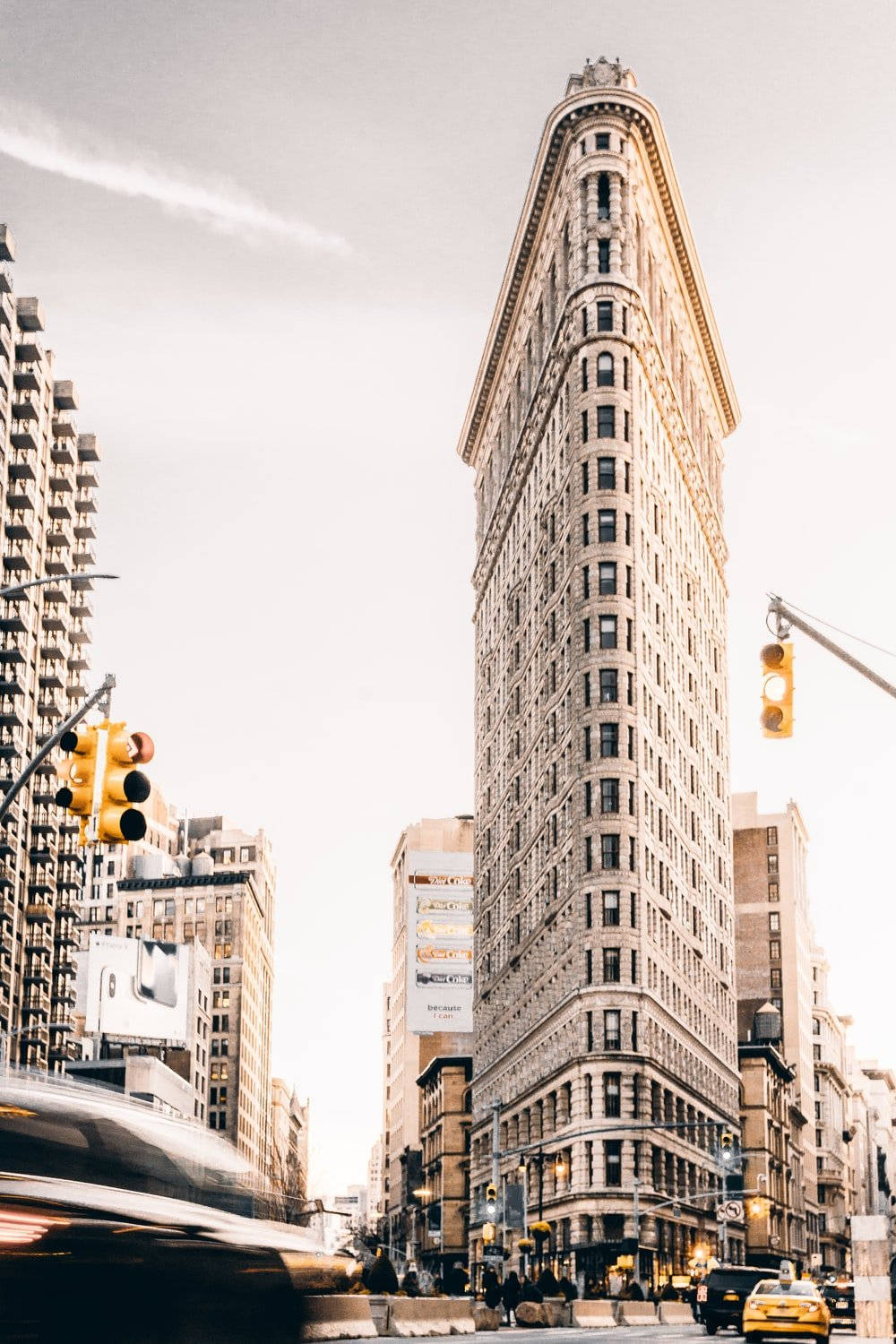 Flatiron Building Gray Sunny Sky Background