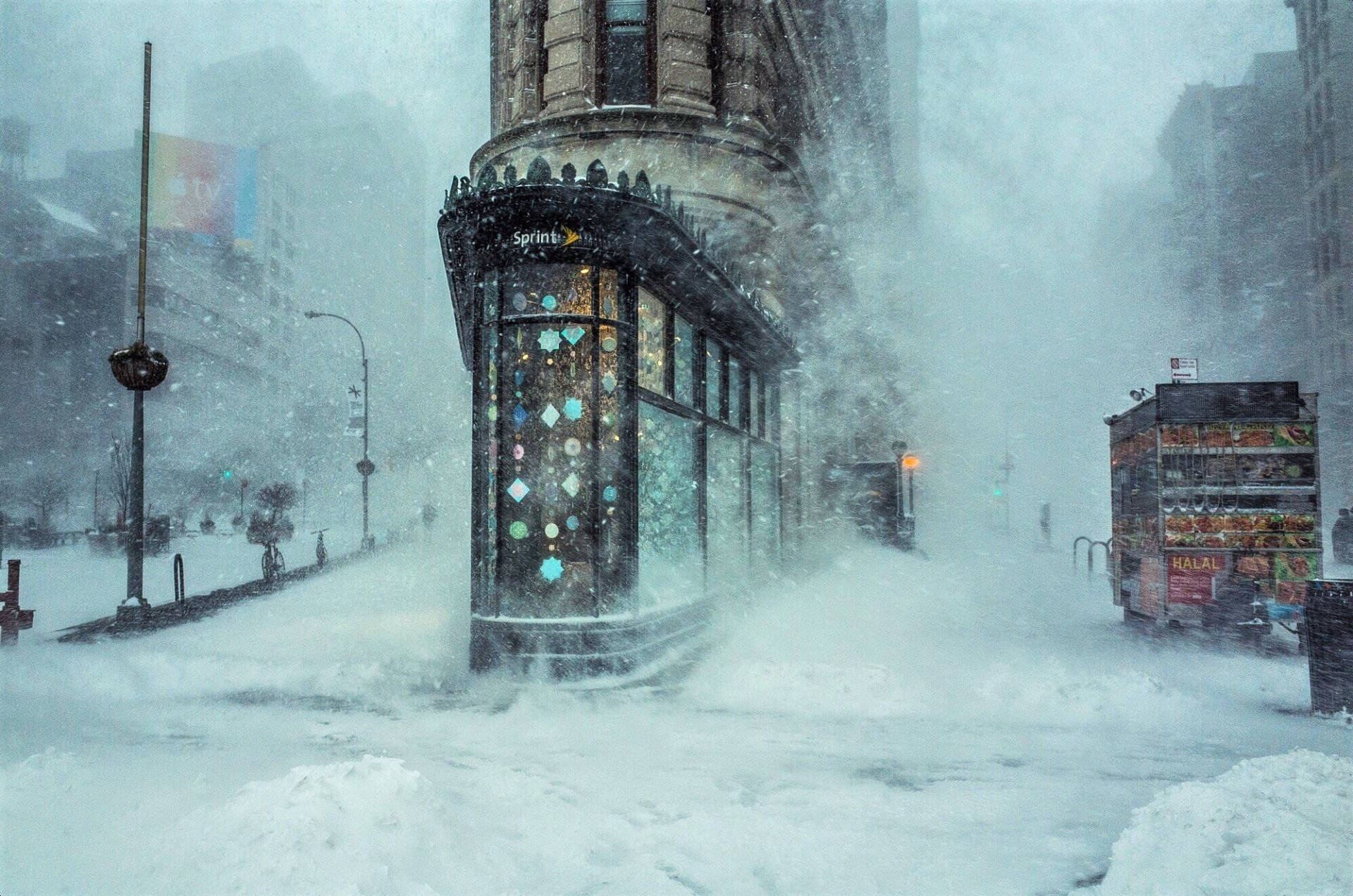 Flatiron Building Heavy Snowstorm Background