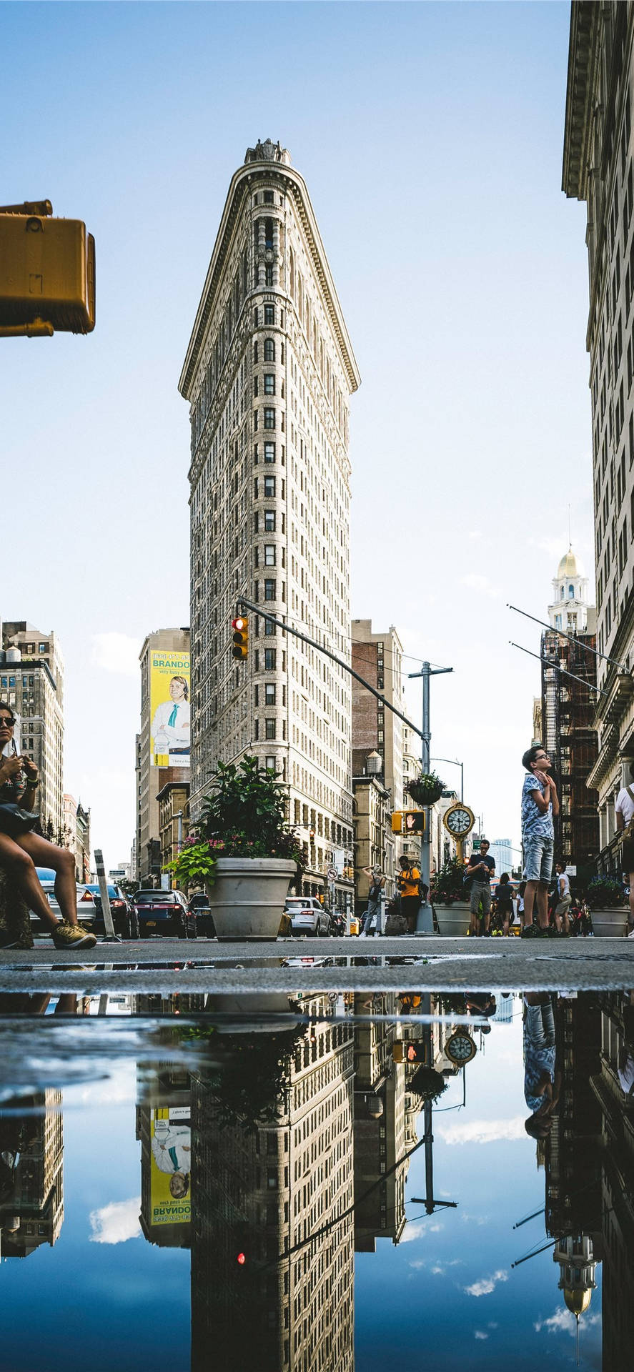 Flatiron Building Puddle On Road Background