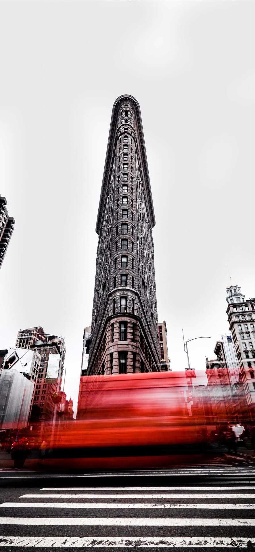 Flatiron Building Red Passing Vehicle Background