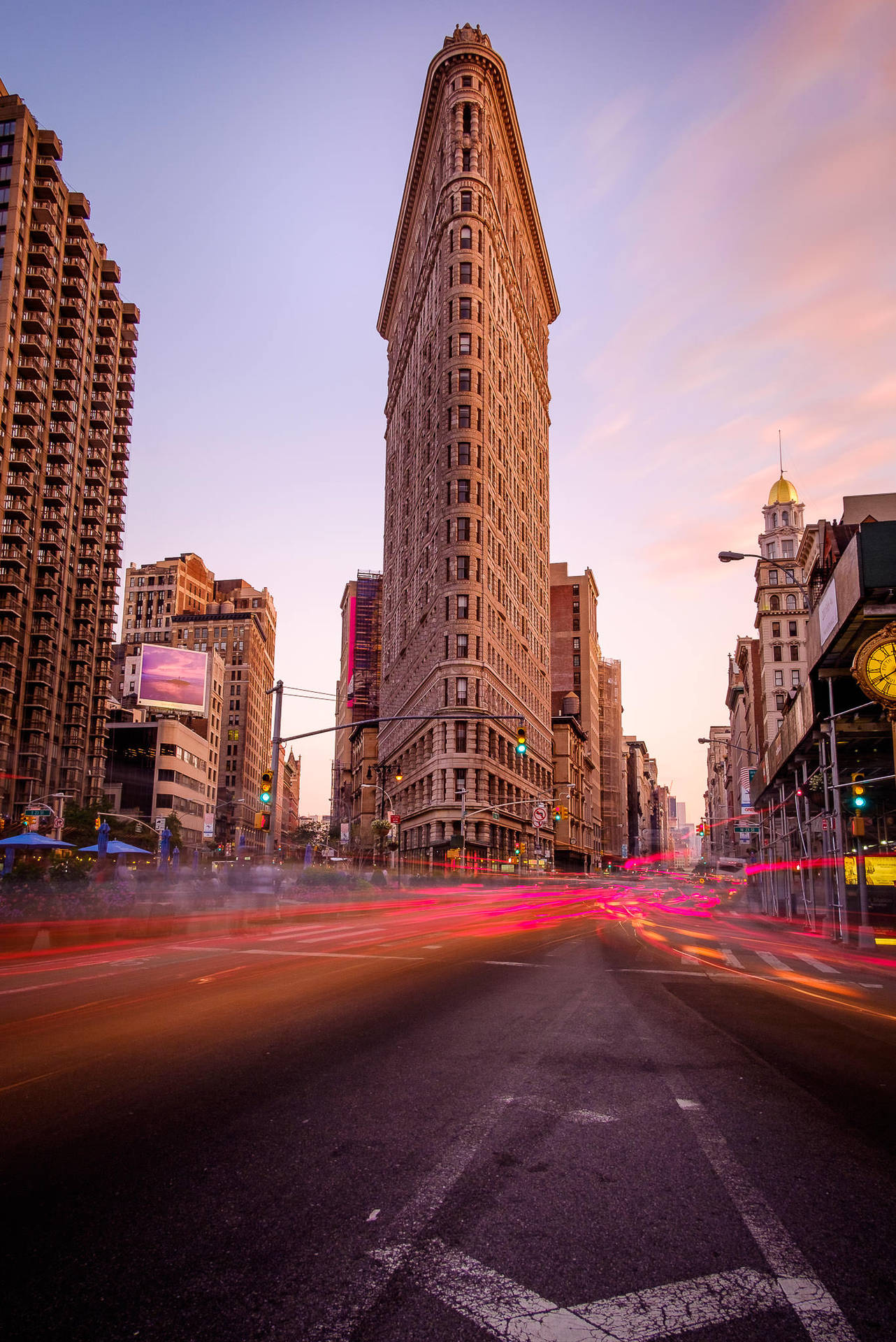 Flatiron Building Sunset Traffic Background