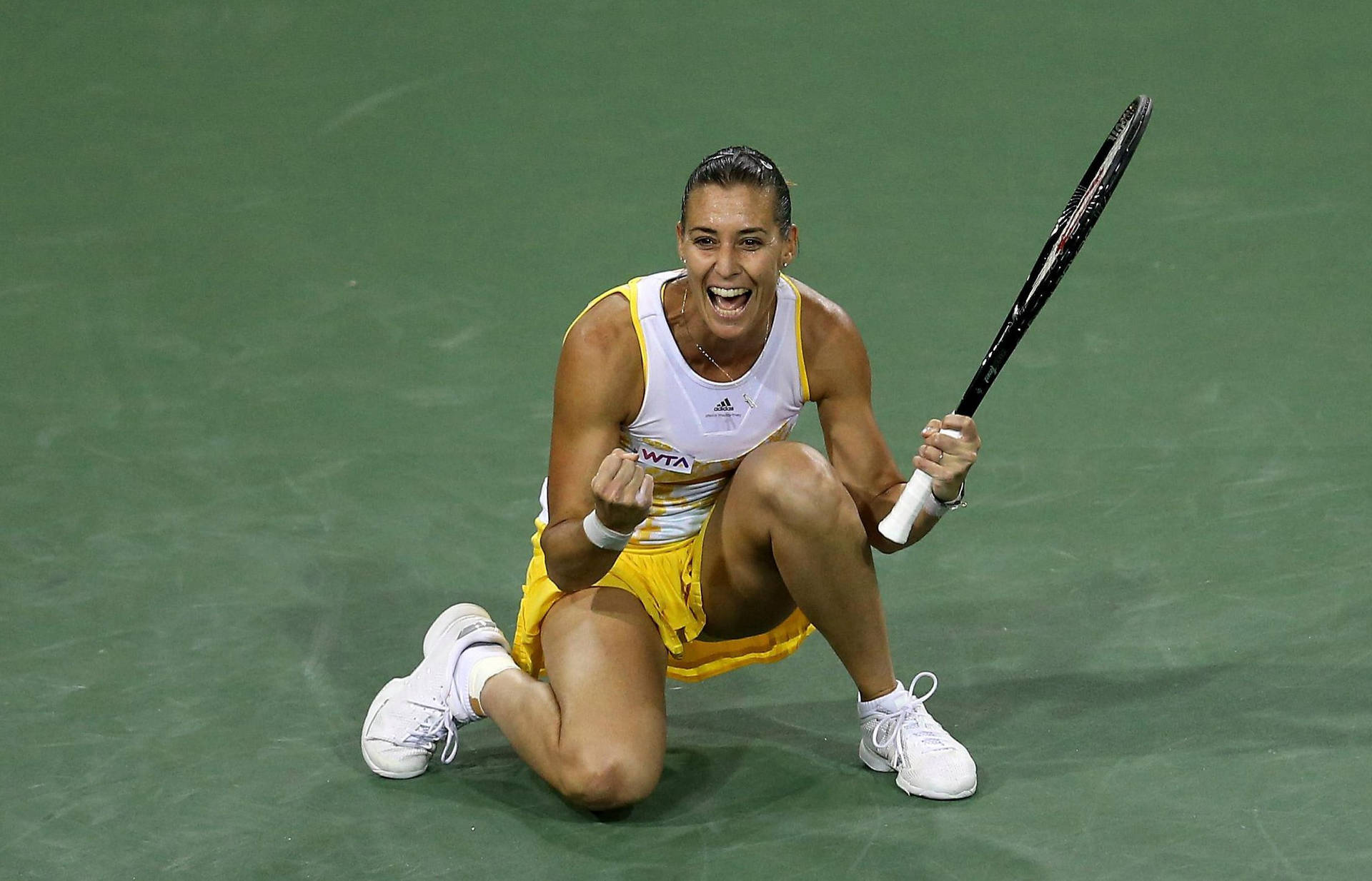 Flavia Pennetta Kneeling On Court