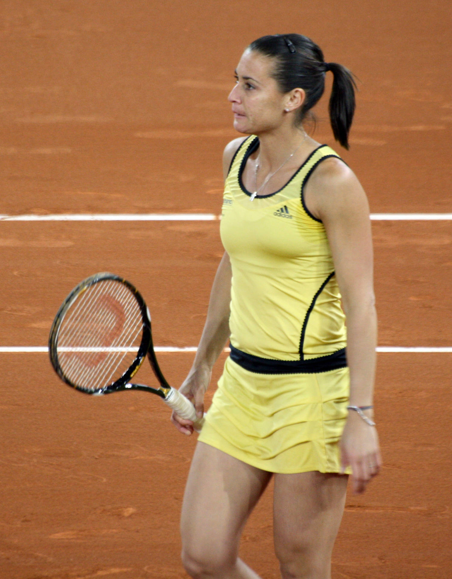 Flavia Pennetta Striking A Pose In Her Stylish Yellow Tennis Outfit. Background