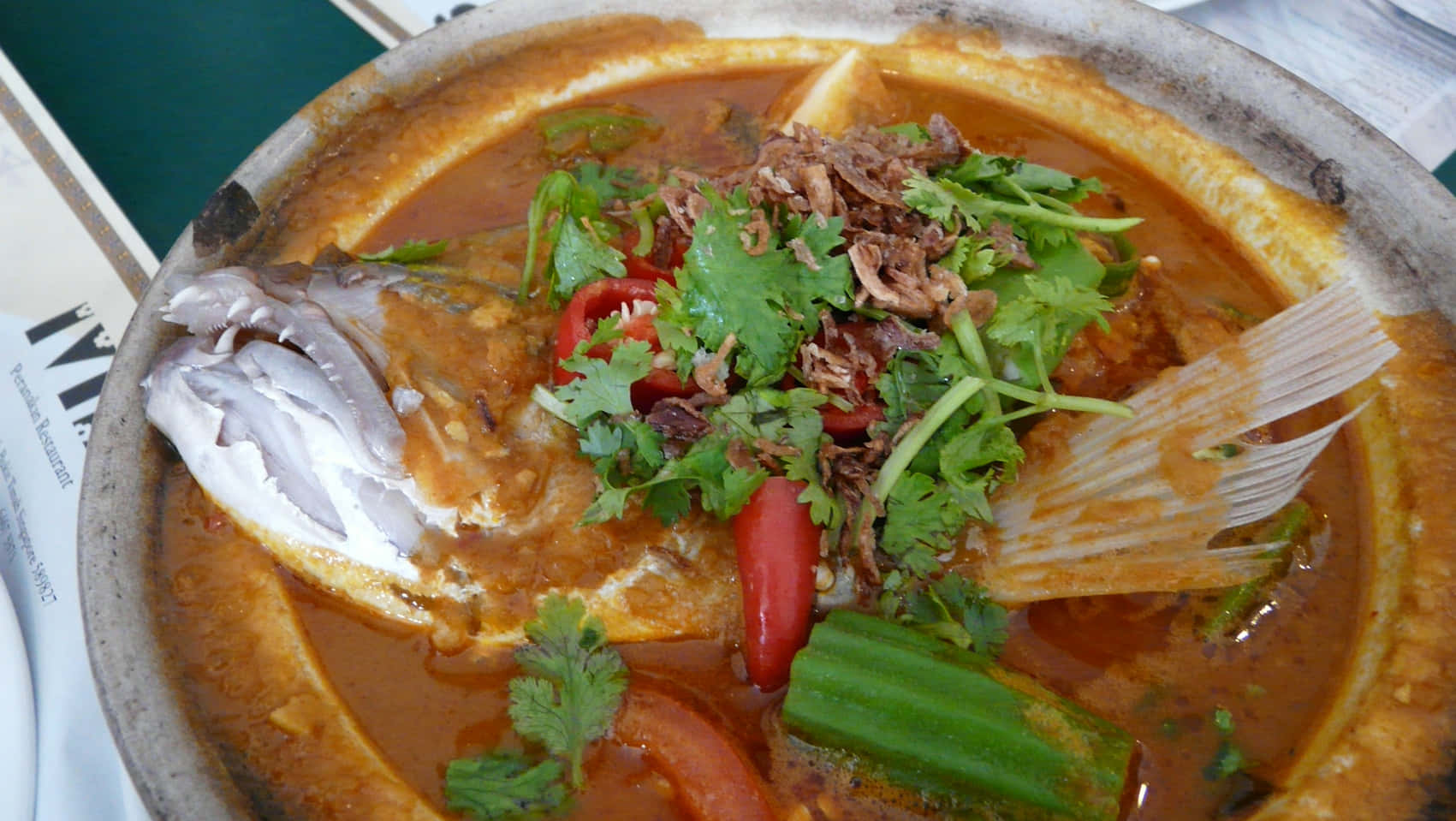 Flavorful Fish Head Curry Close Up Shot Background