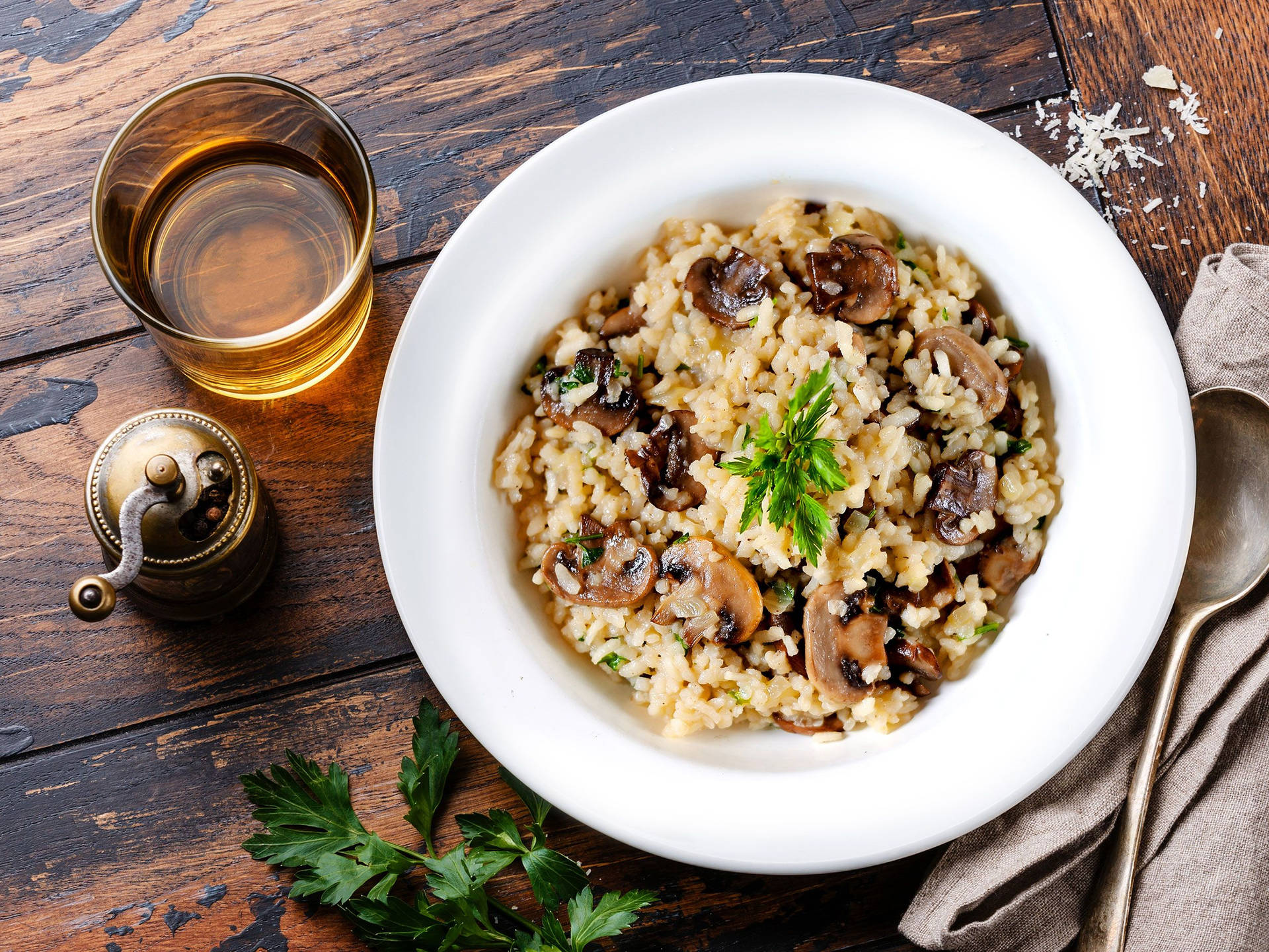 Flavorful Mushroom Risotto Plate Background