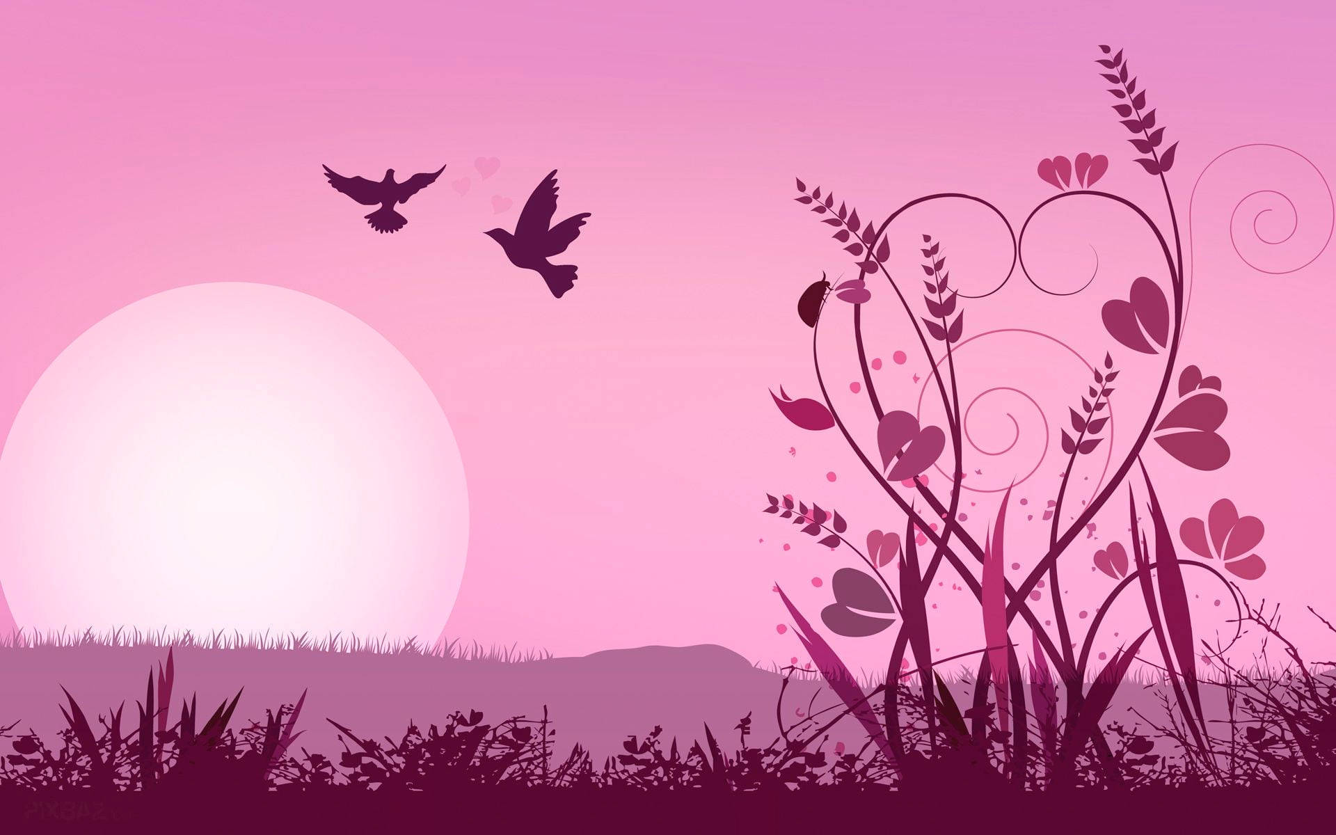 Flaying Pink Love Birds Background