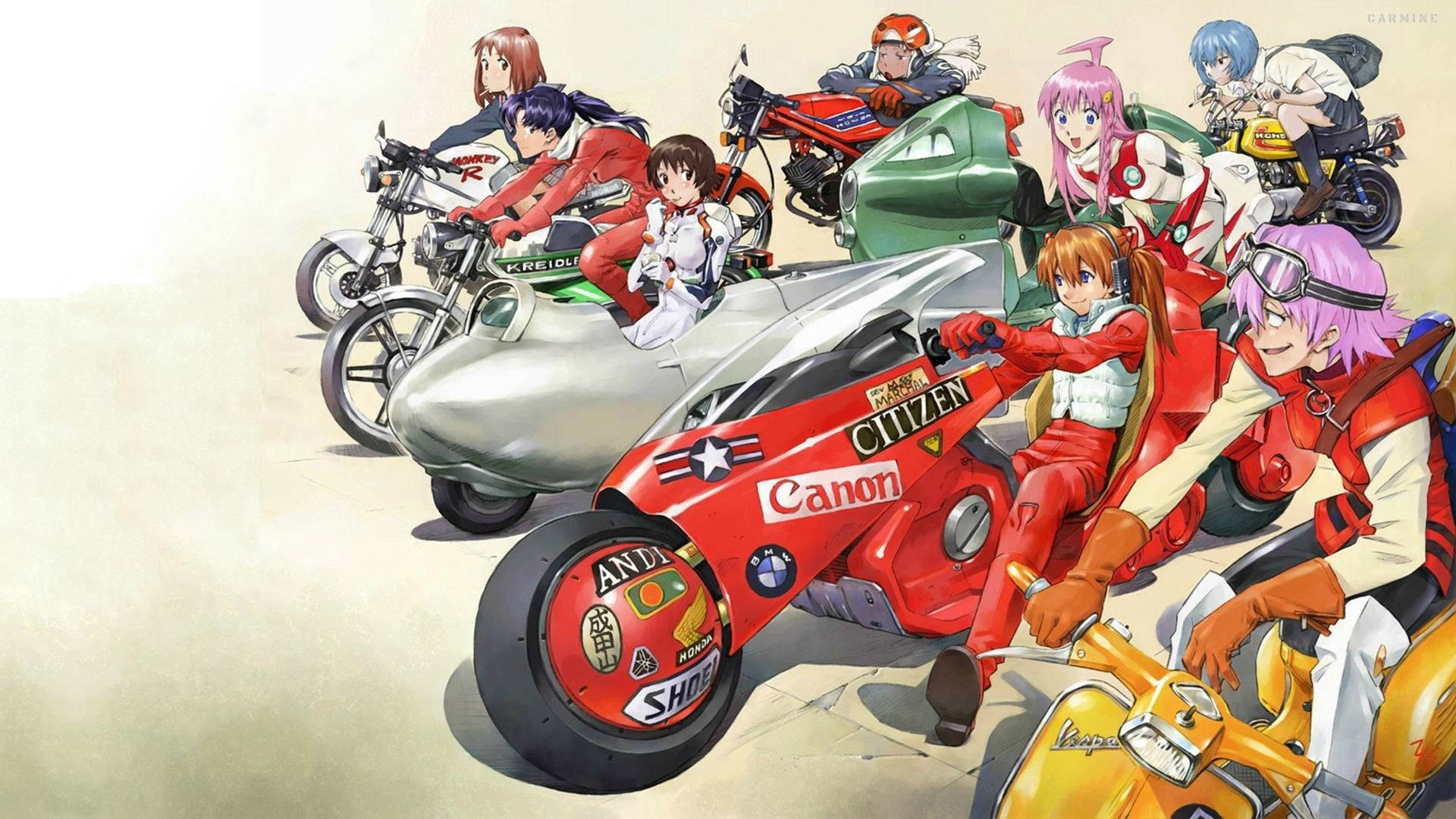 Flcl Characters In Motorbike Background
