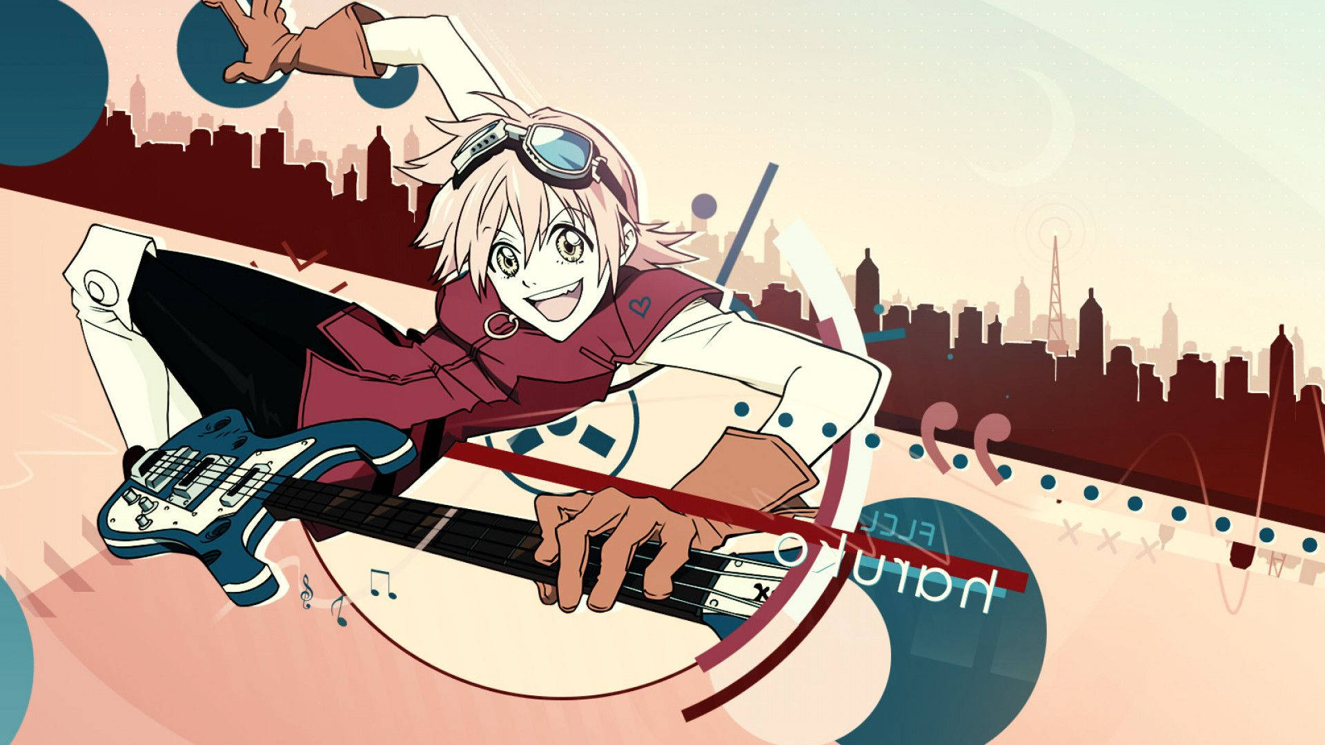 Flcl Haruko And Guitar Background