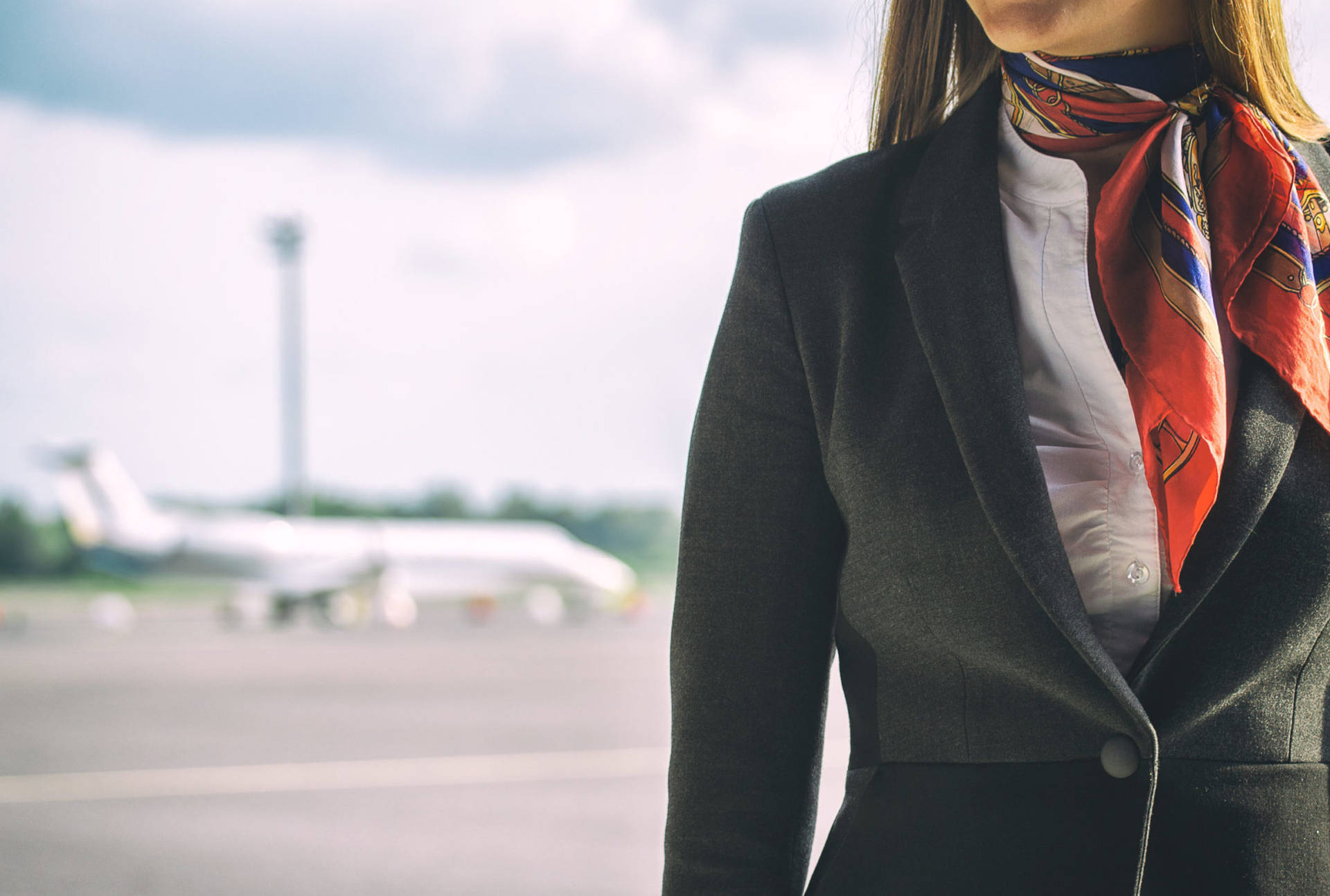 Flight Attendant Ready To Serve Background