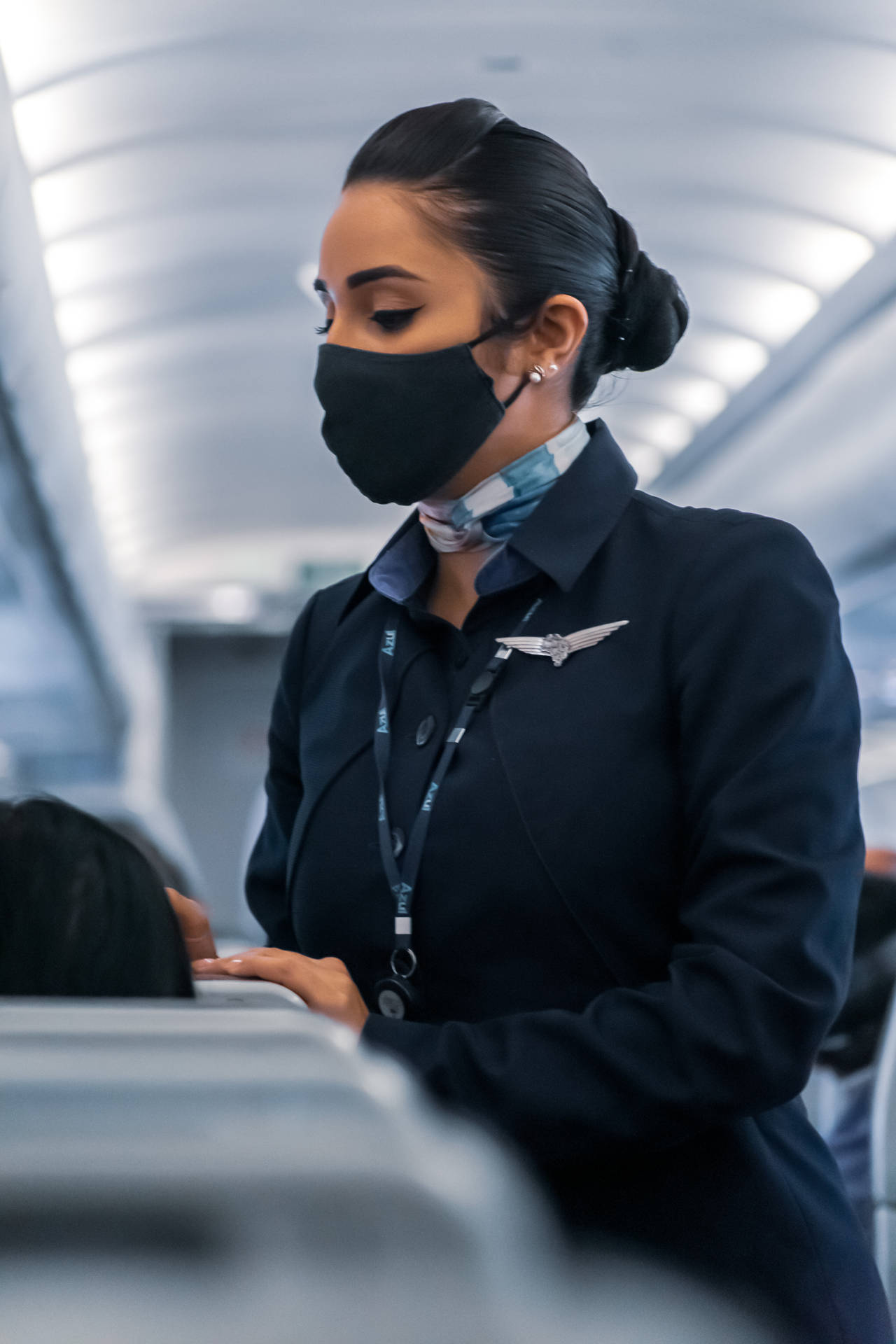 Flight Attendant Wearing Face Mask Background