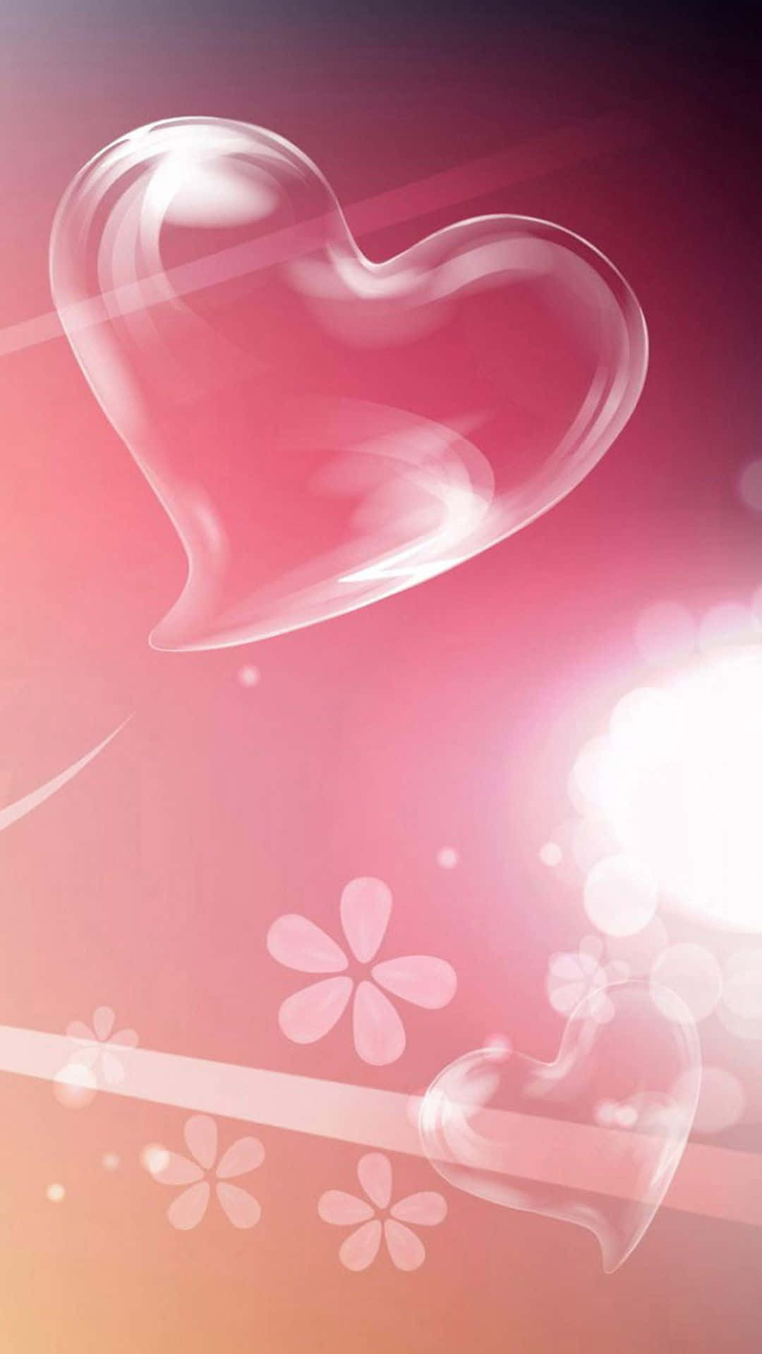 Floating Flowers And Pink Heart Iphone Background