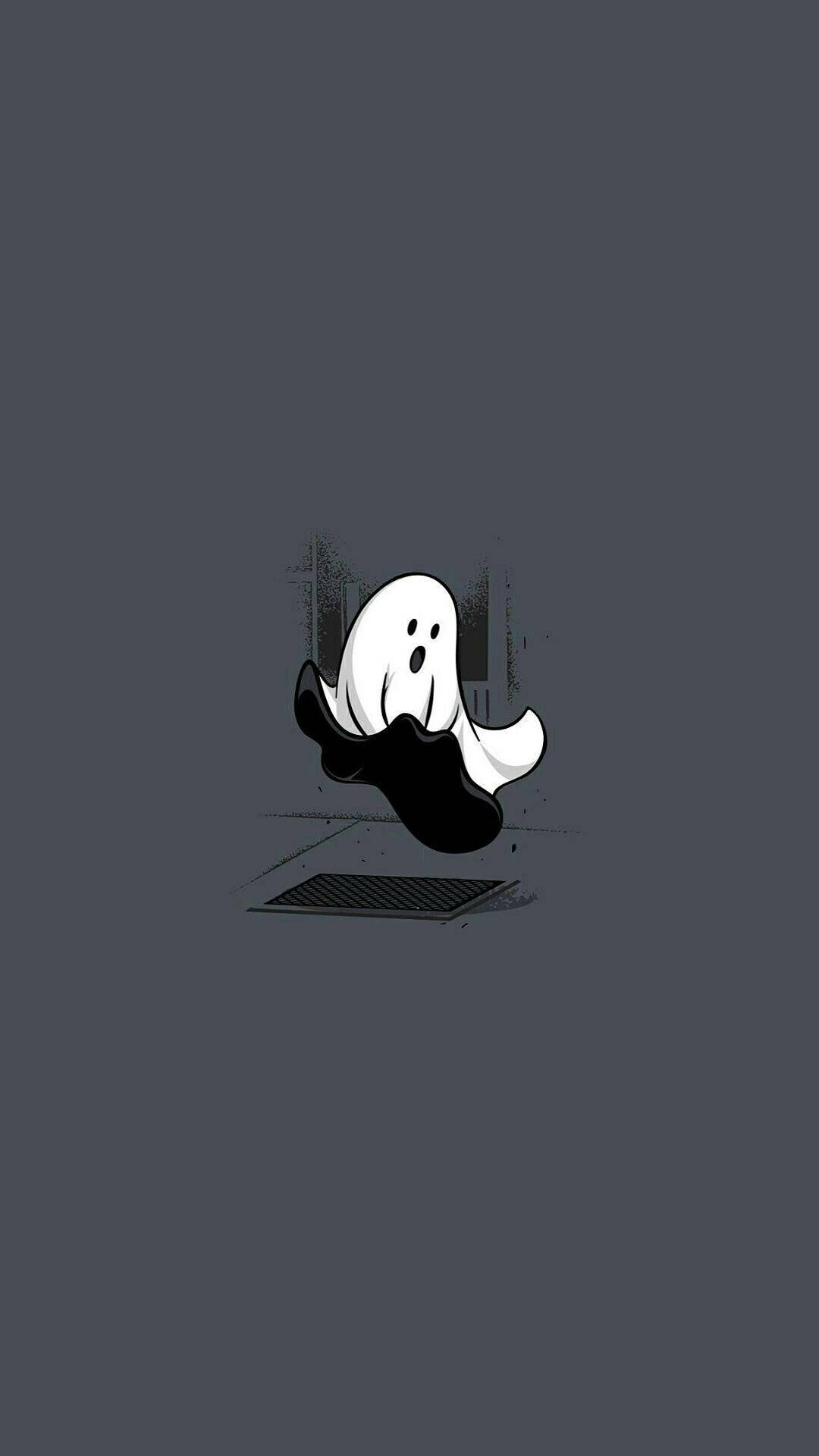 Floating Funny Ghost In Gray