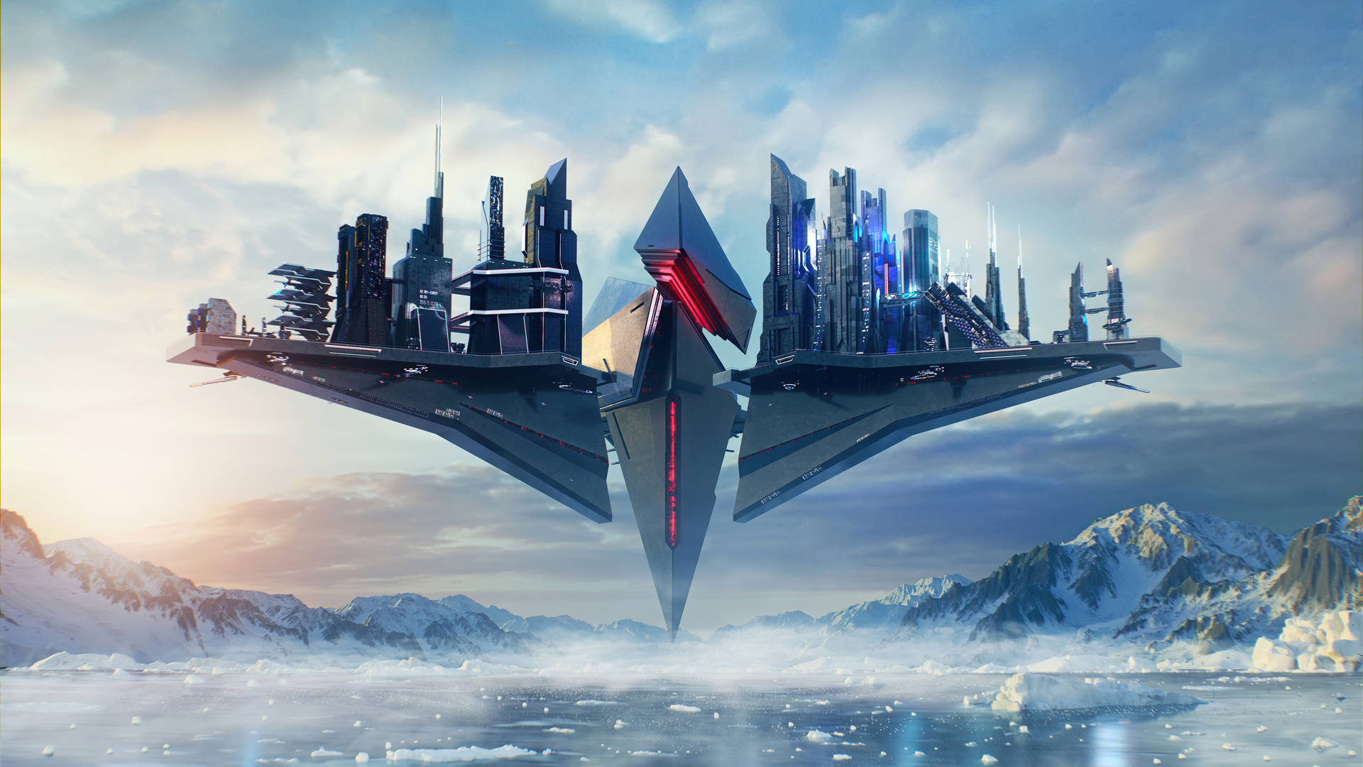 Floating Futuristic Building Gaming Logo Hd Background