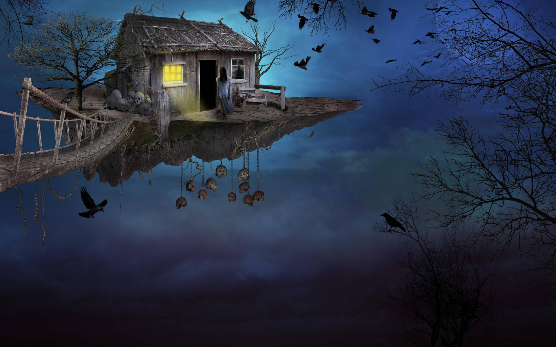 Floating Halloween-themed Fantasy Island Background
