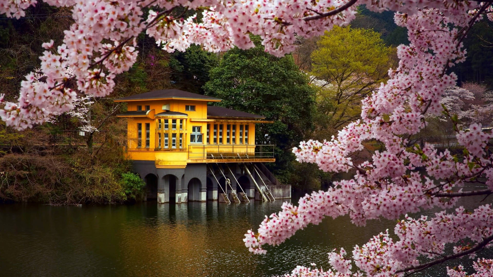 Floating House Japanese Nature Background