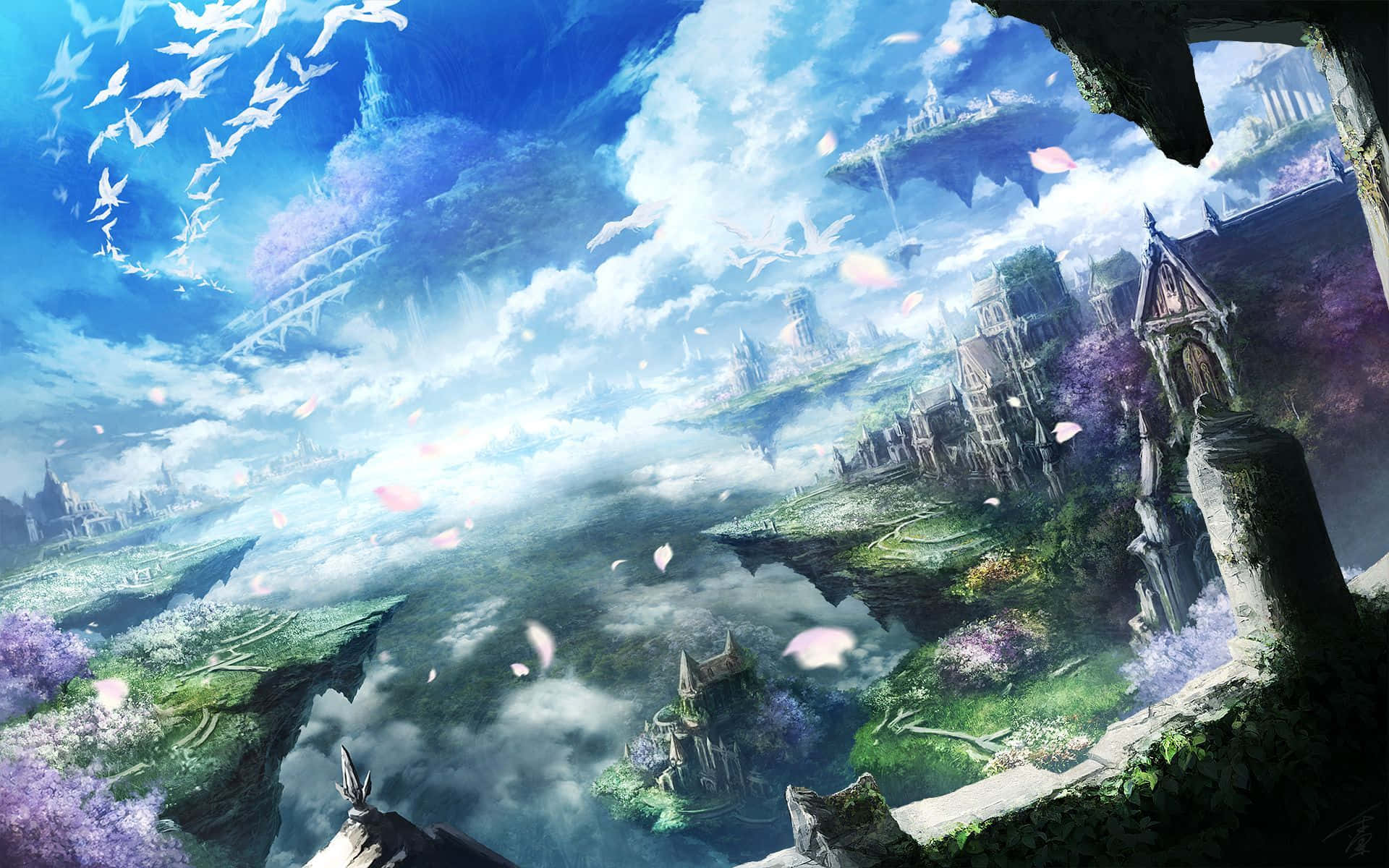 Floating Island Beautiful Anime Scenery Background