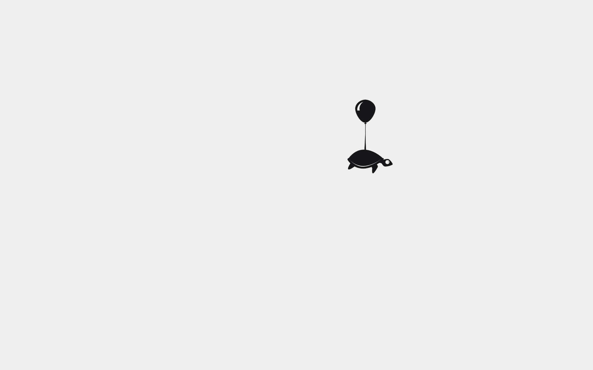 Floating Turtle With Balloon Minimal Background Background