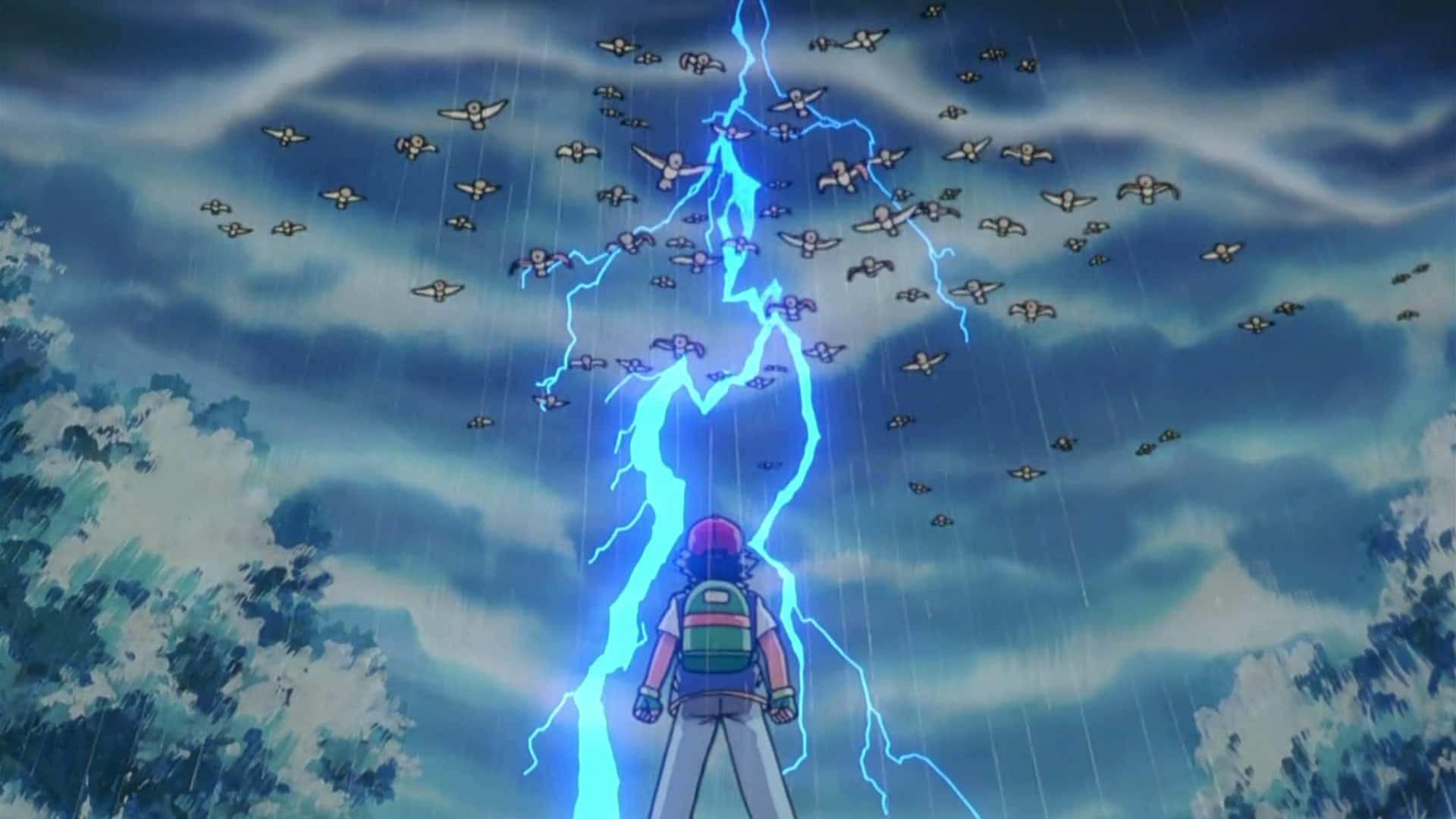 Flock Of Spearow With Ash Ketchum Background