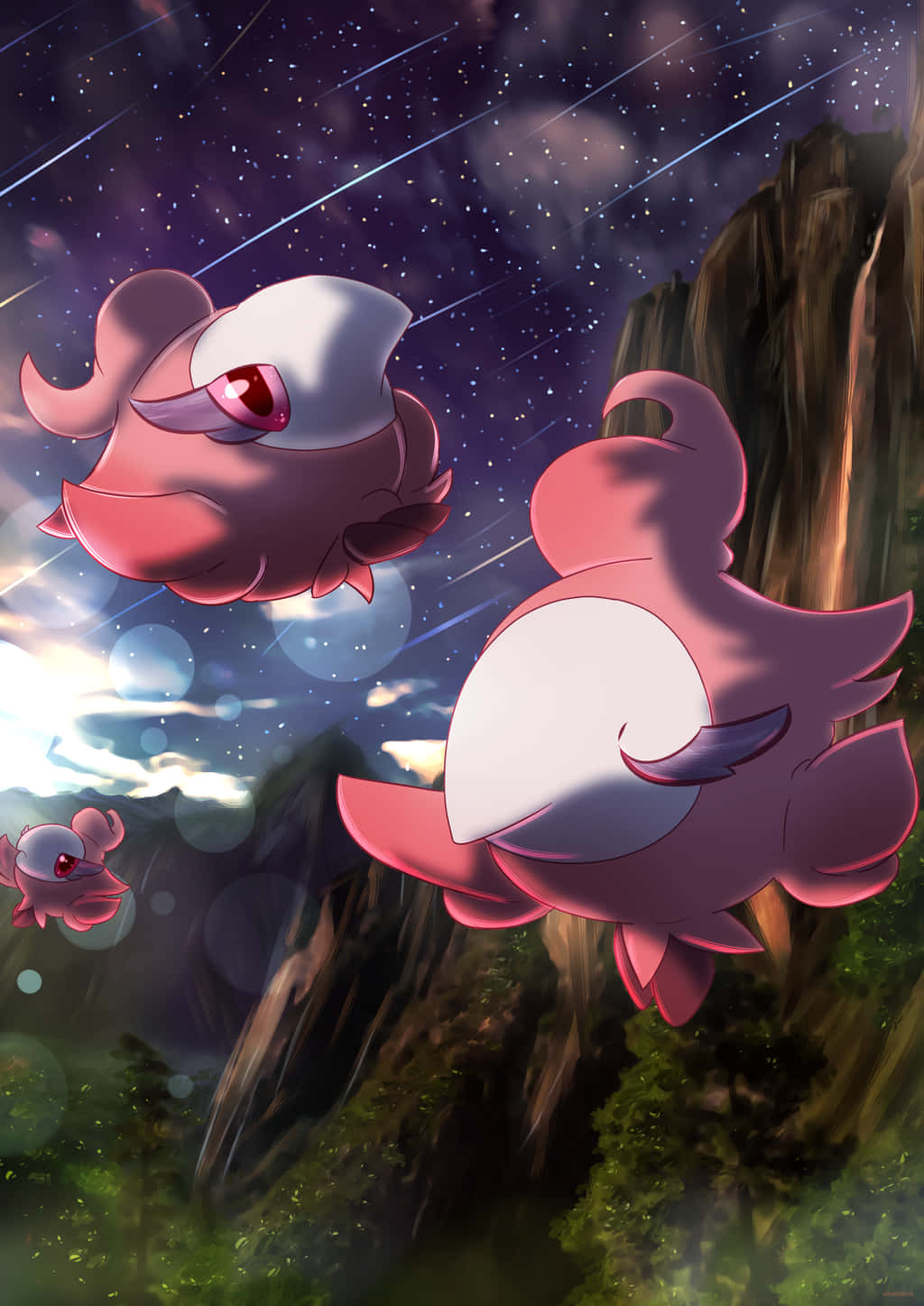Flock Of Spritzee With Starry Sky Background