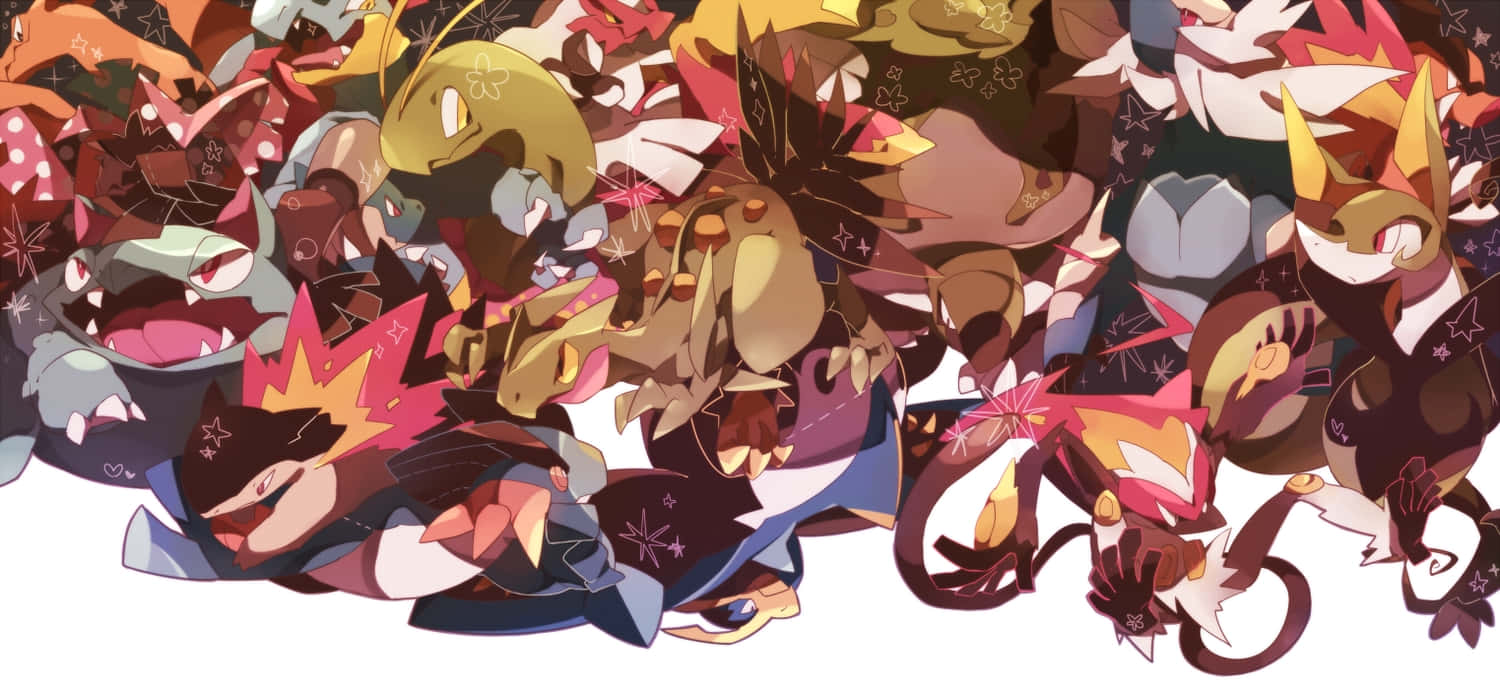Flocking Pokemons With Emboar Background