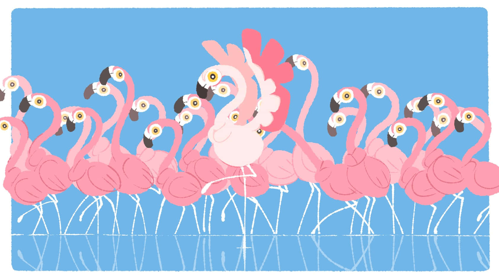 Flockof Flamingos Cartoon Background