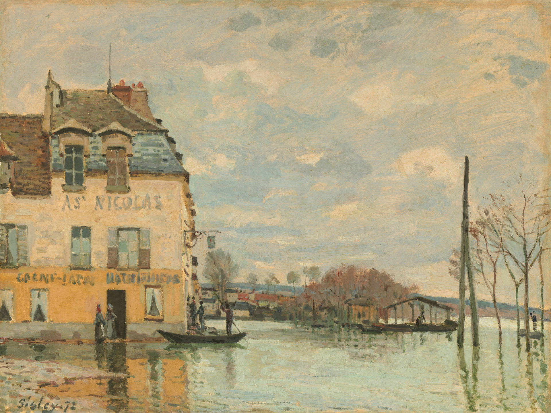 Flood At Port-marly Impressionist Art Background
