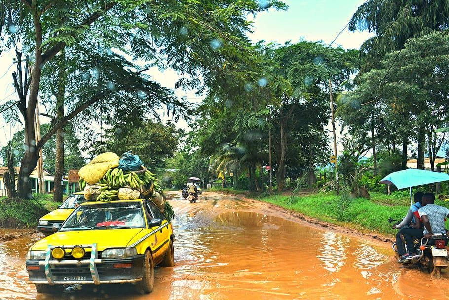 Flood Muddy Water In The Road Cameroon Background