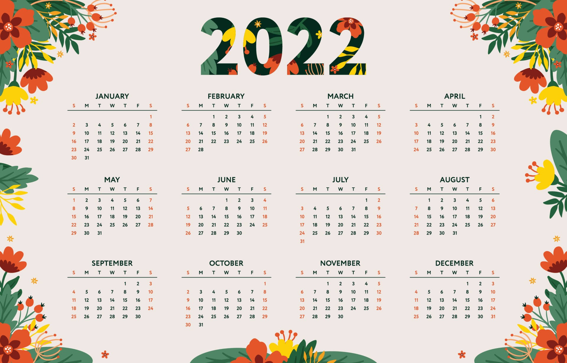 Floral 2022 Calendar Background