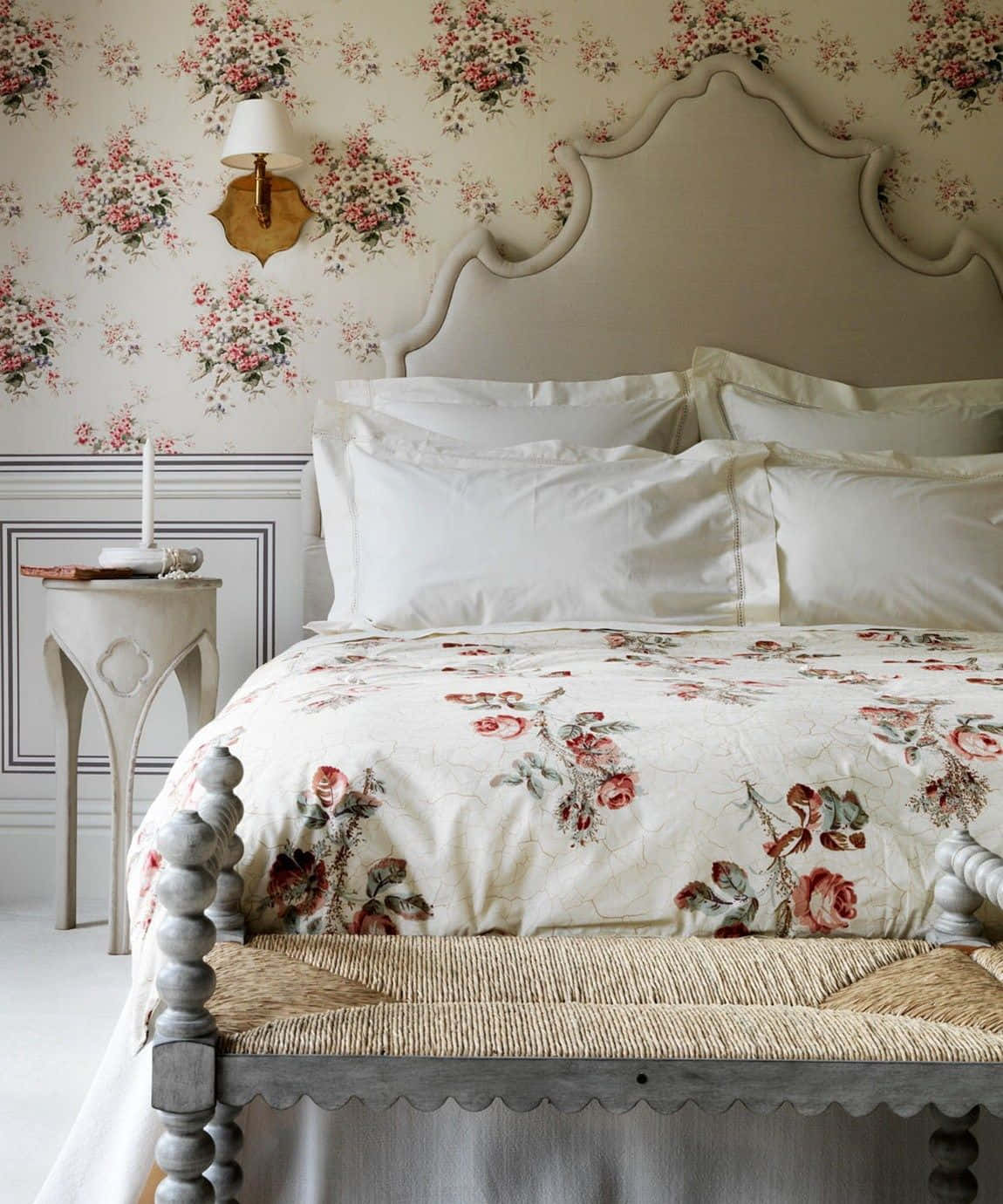 Floral Bed Linen And Wall Background
