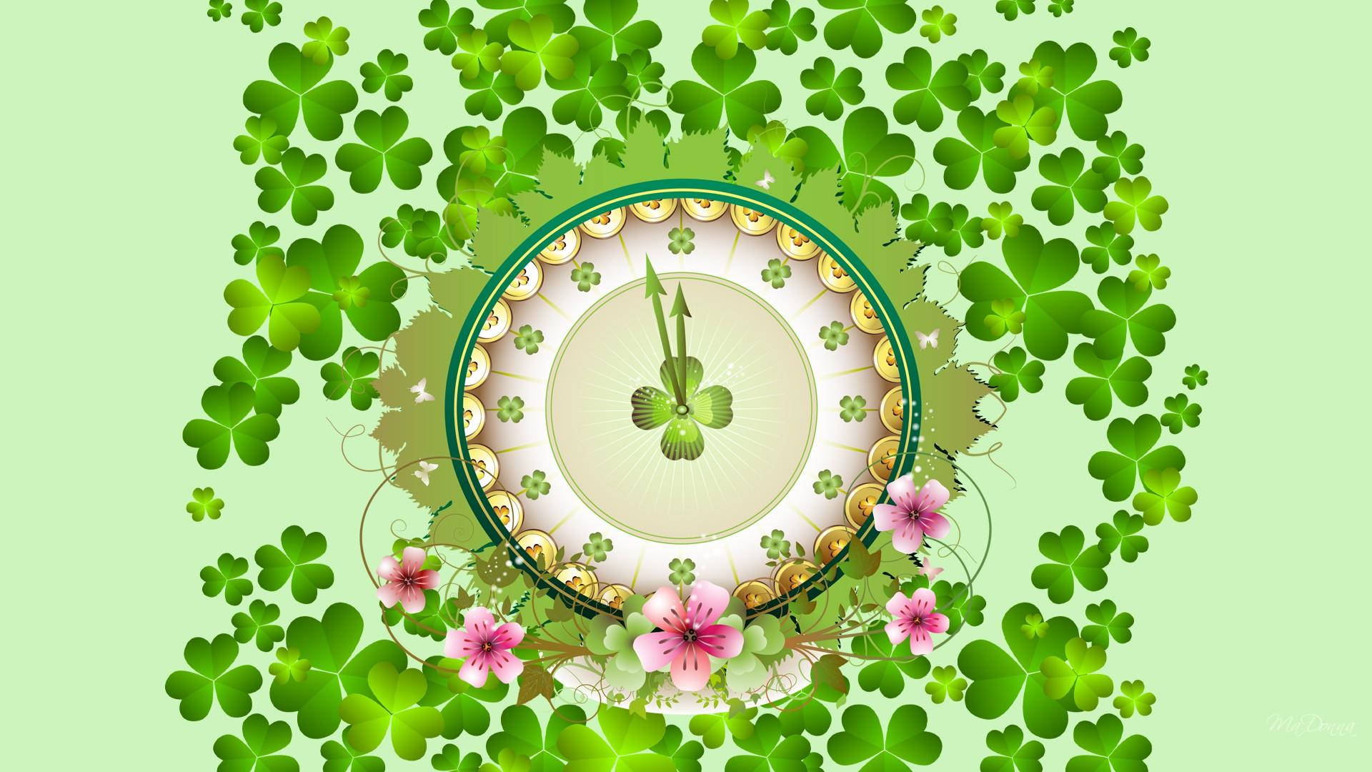 Floral Clock St. Patrick's Day Background