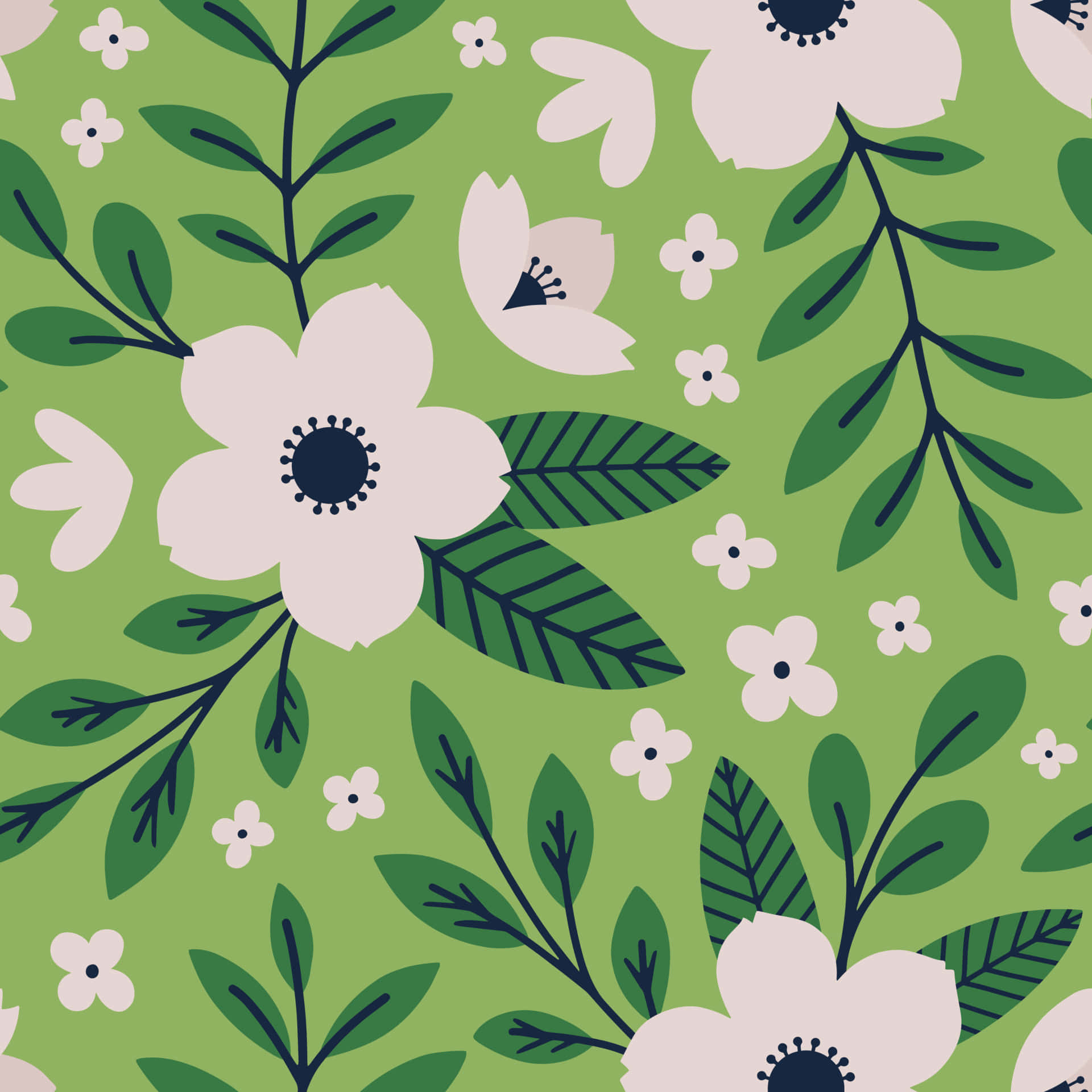 Floral Pattern Green Background