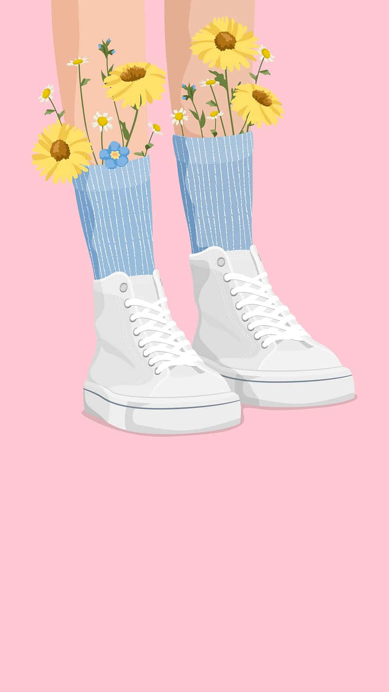 Floral Socks And Sneakers_ Trendy Teen Style Background