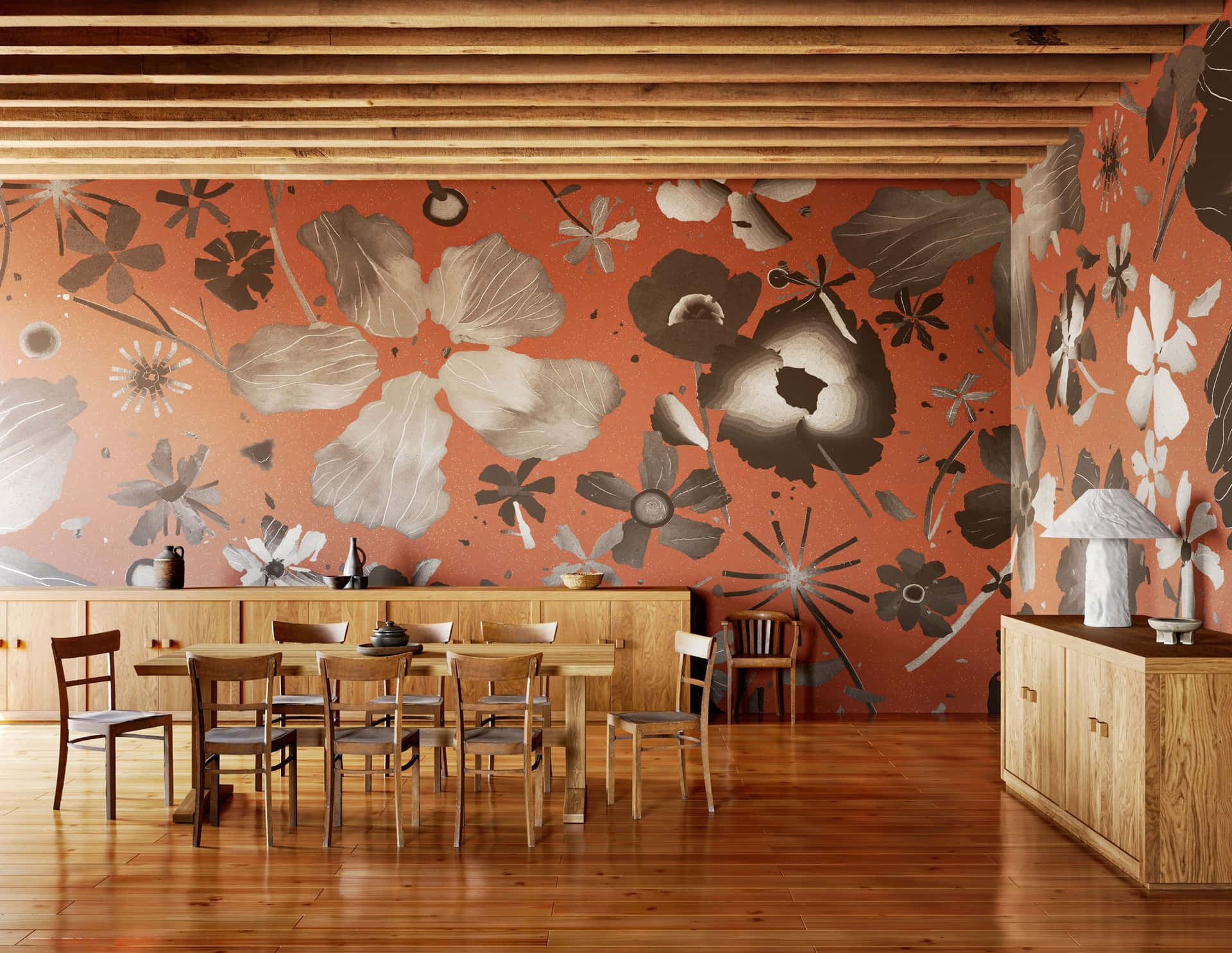 Floral Wallpaper Dining Room Decor Background