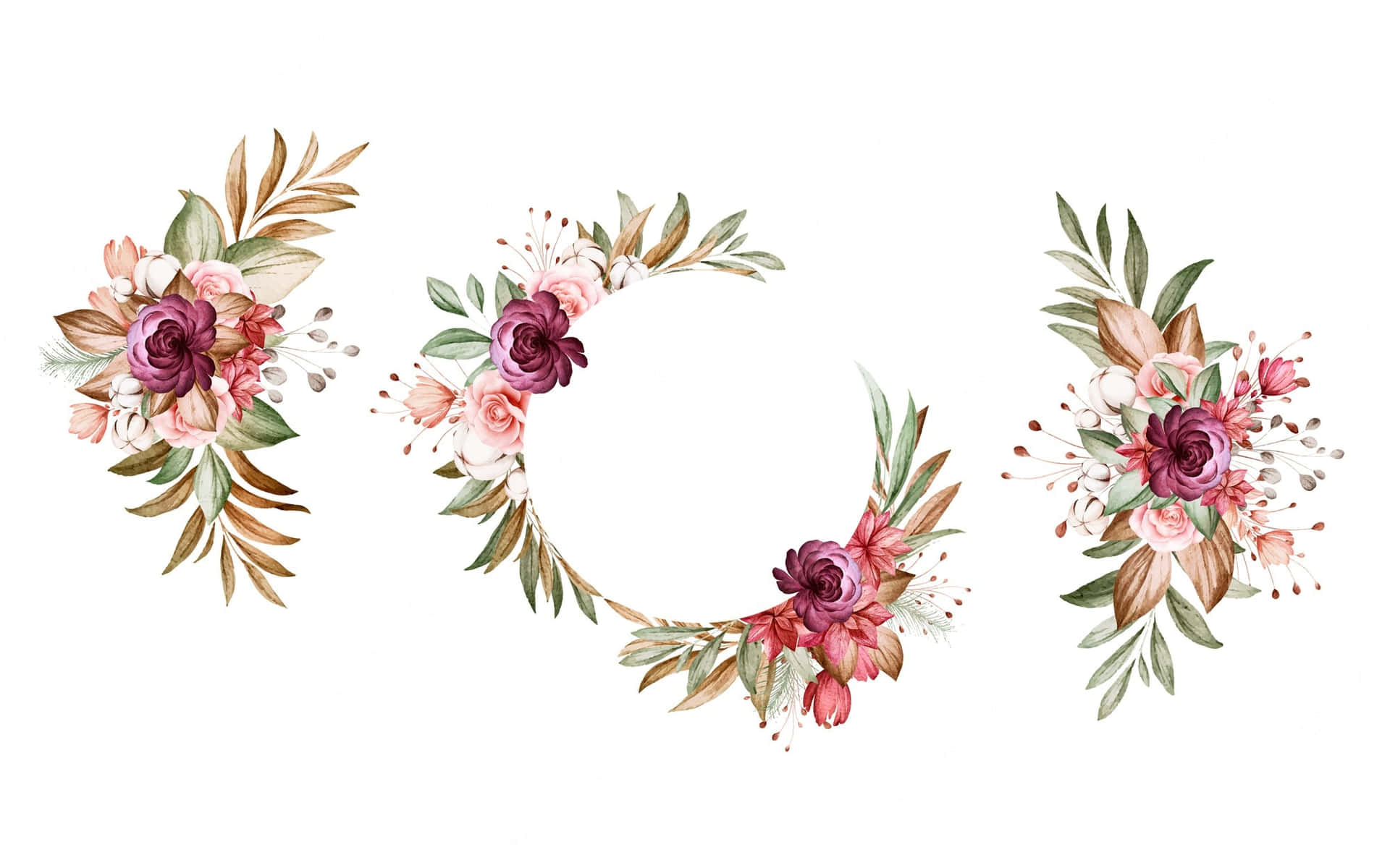 Floral Wreaths With Leaves And Flowers Background