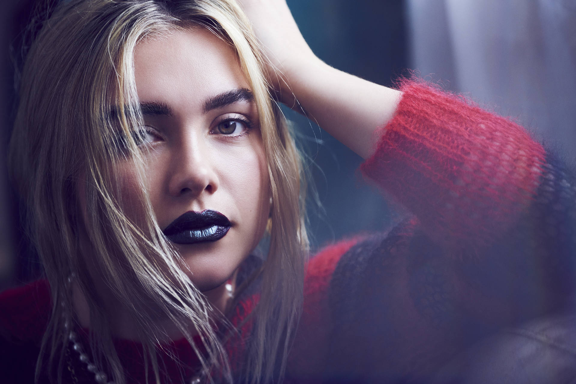 Florence Pugh With Black Lipstick Background
