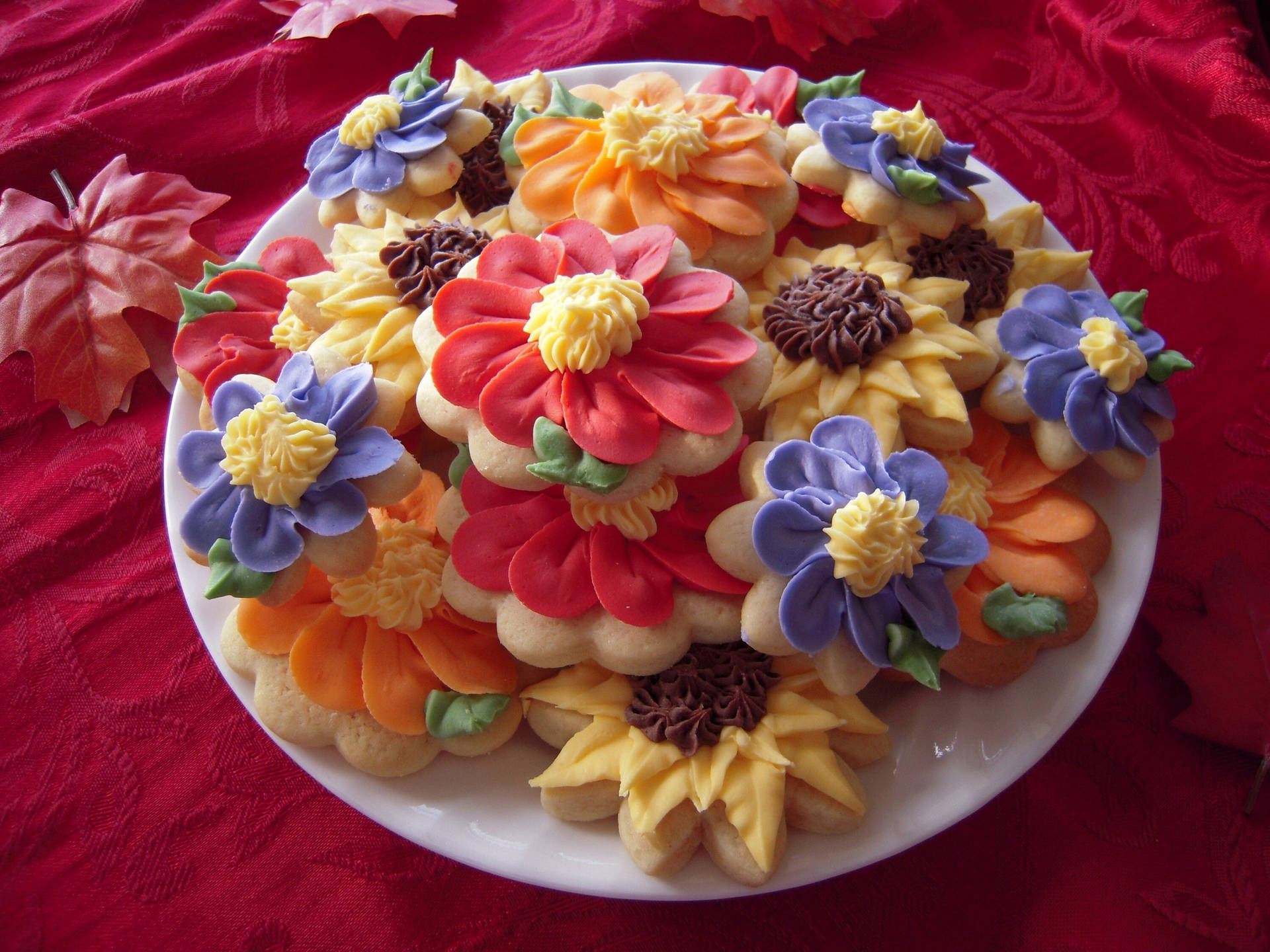 Flower Design Icing Biscuit Dish Background