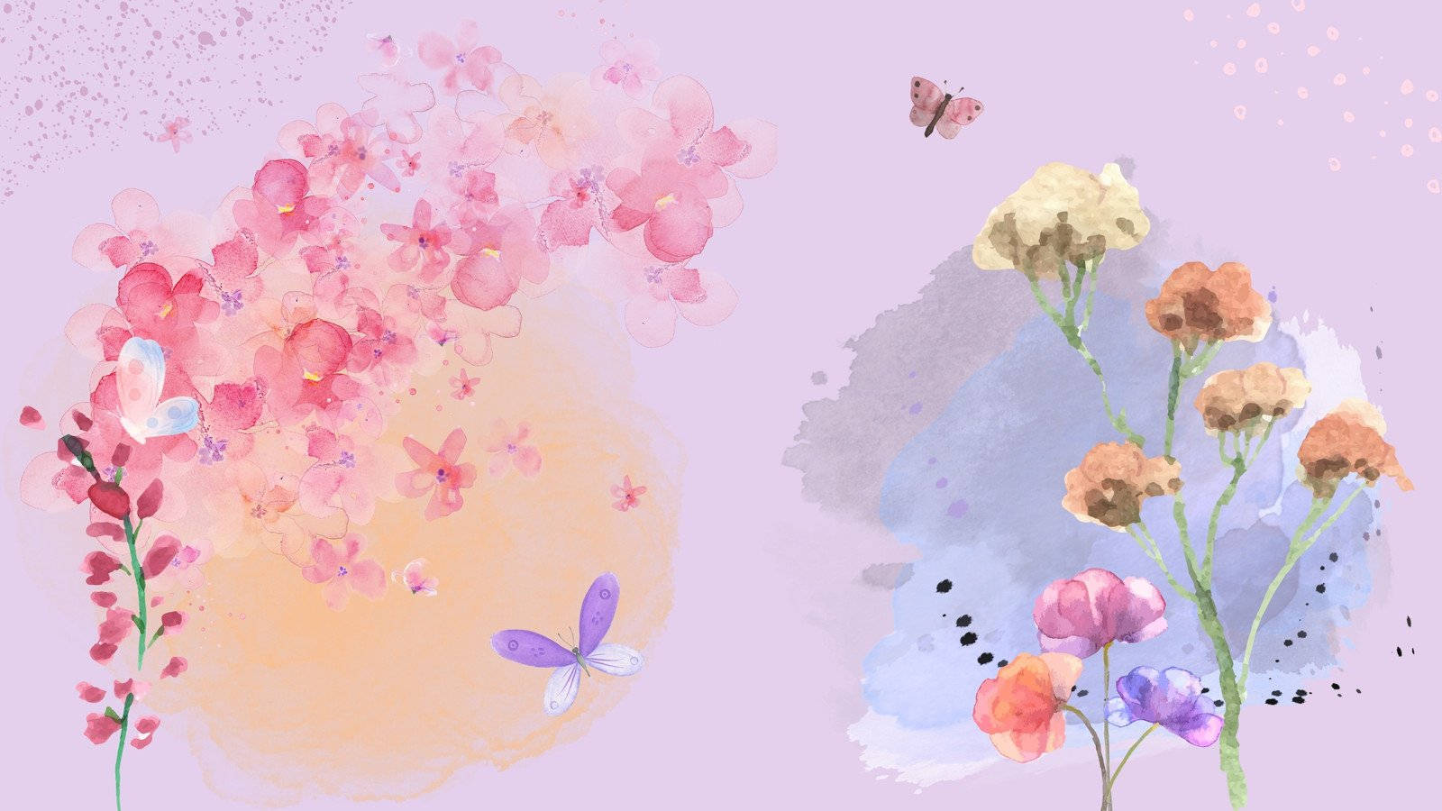 Flower Design Painted Butterflies And Flowers Background