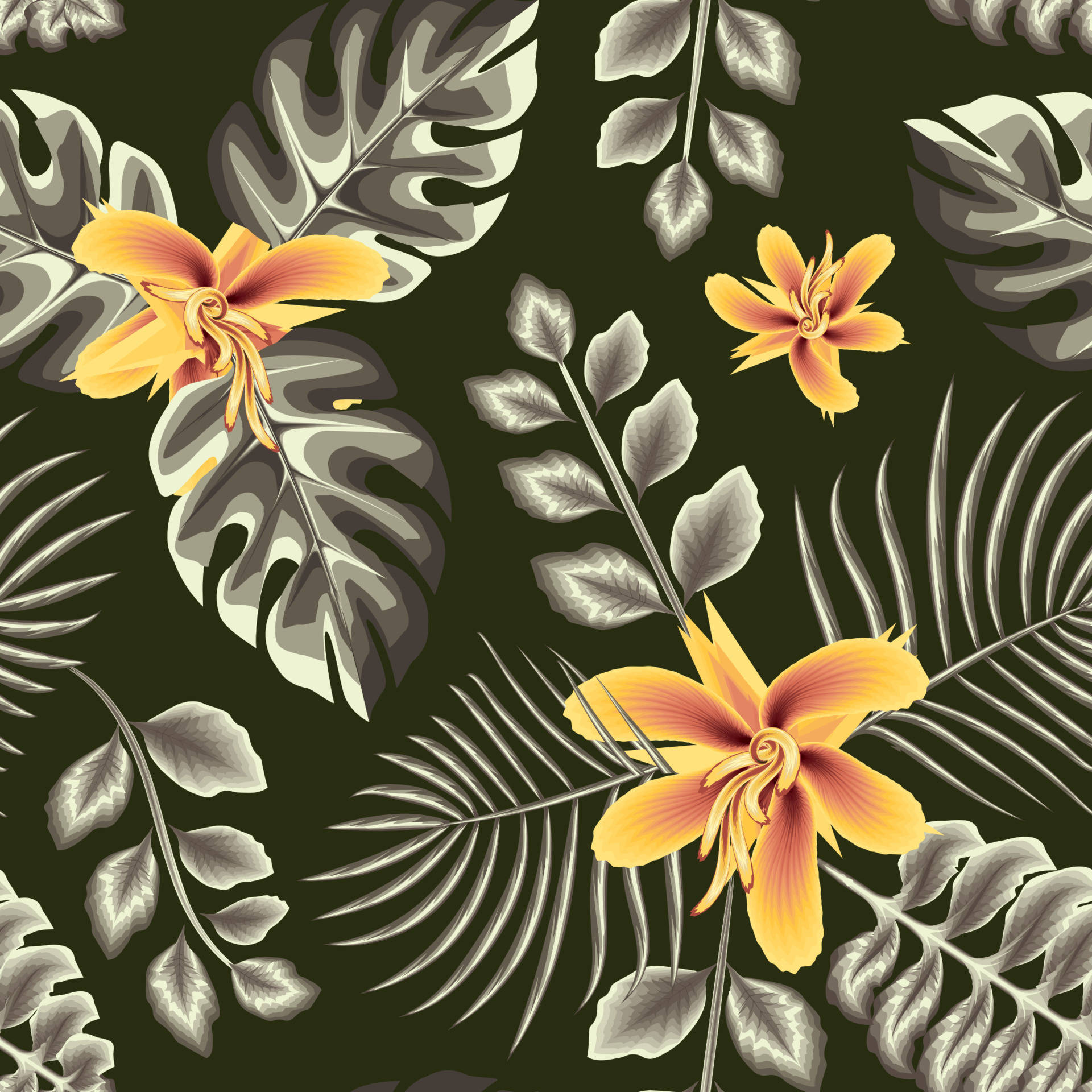 Flower Design Yellow Orchids Background