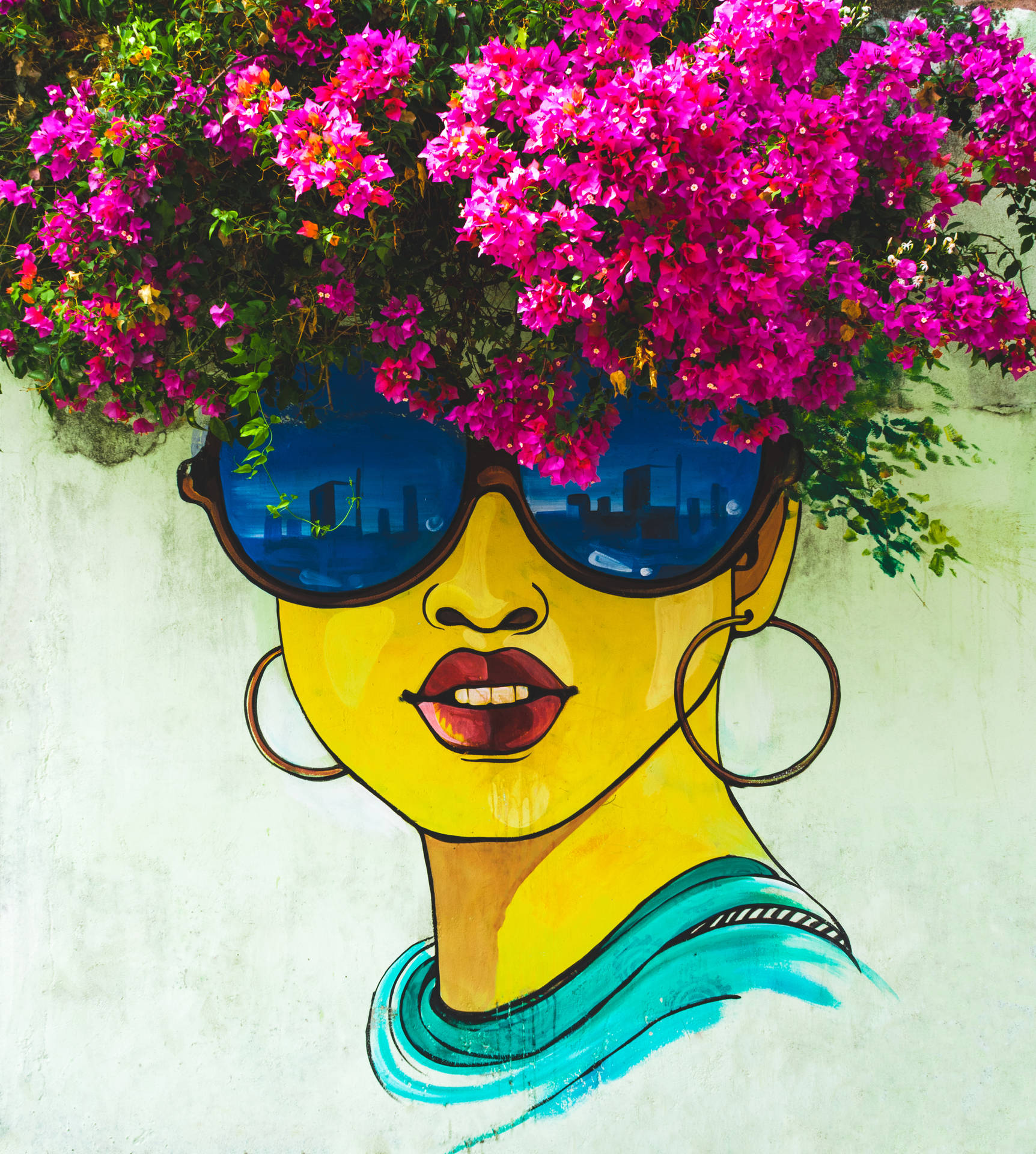 Flower Hair Woman Street Art Background
